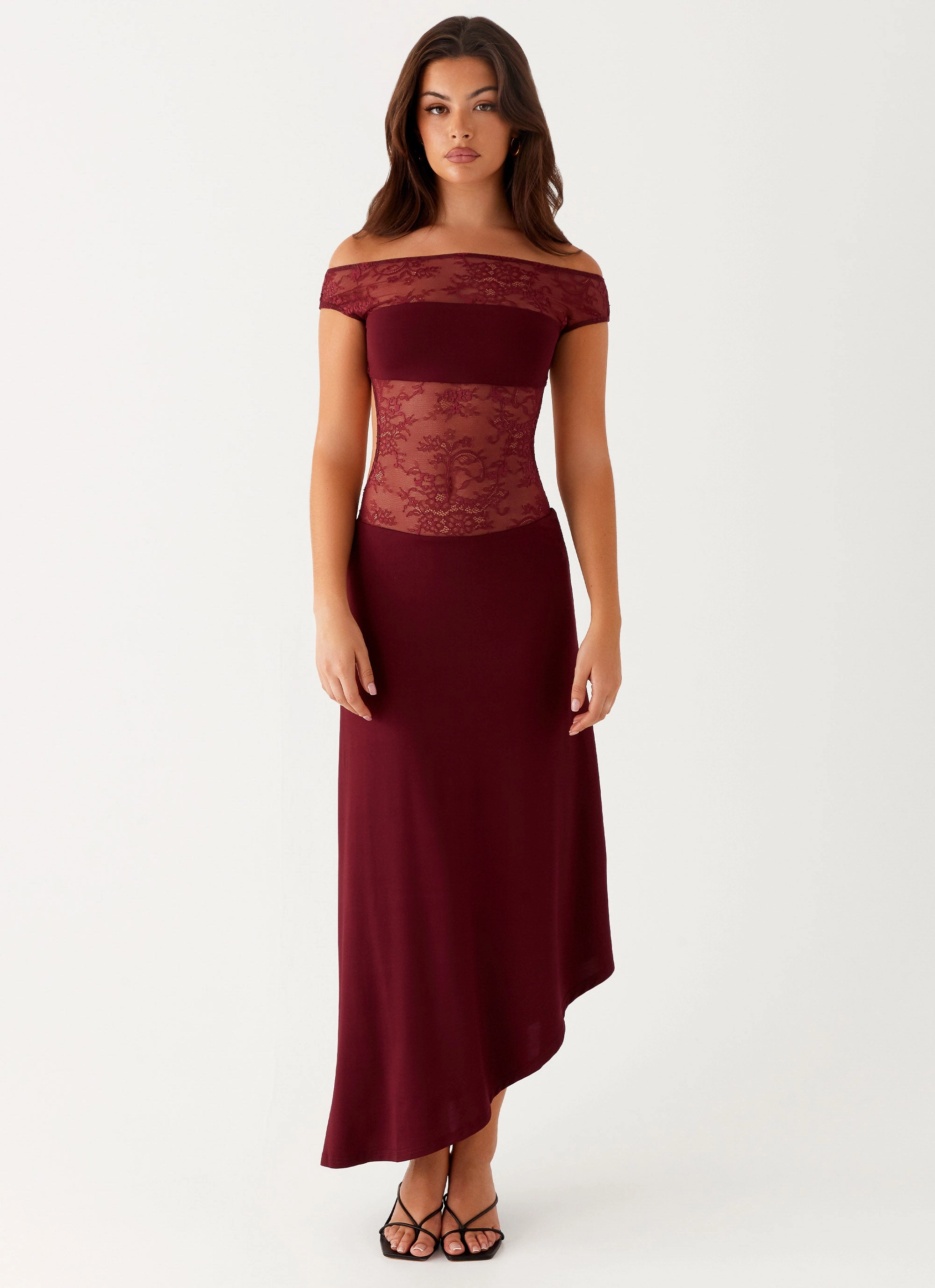 Francoise Lace Midi Dress - Burgundy Soft Detail