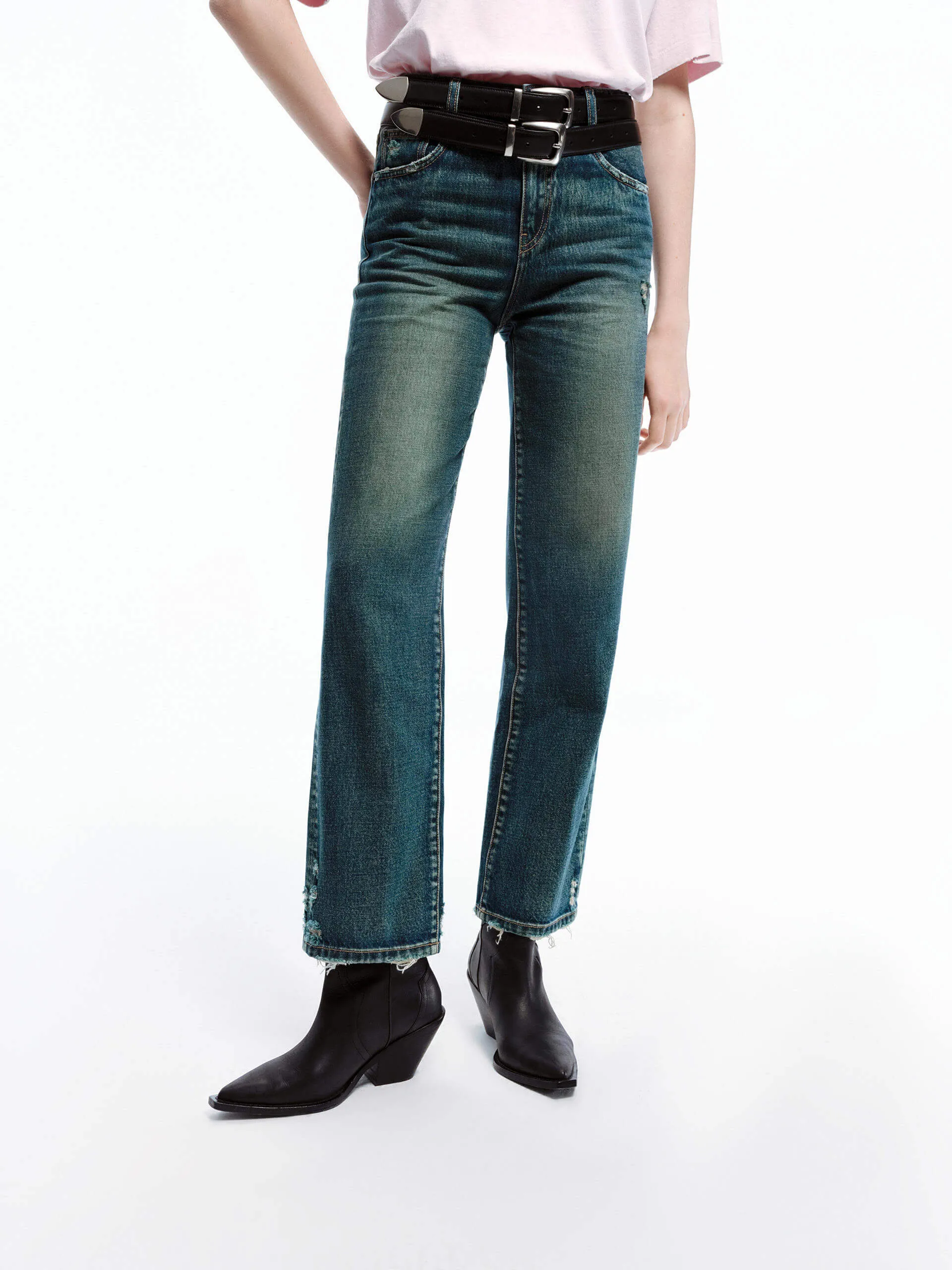 Frayed Detail Straight Jeans Balanced Fit