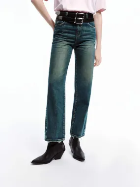 Timeless Design Frayed Detail Straight Jeans