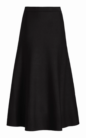 Crewneck Style Relaxed Crew Neck Freddie Knit Midi Skirt in Black Merino Wool Cashmere