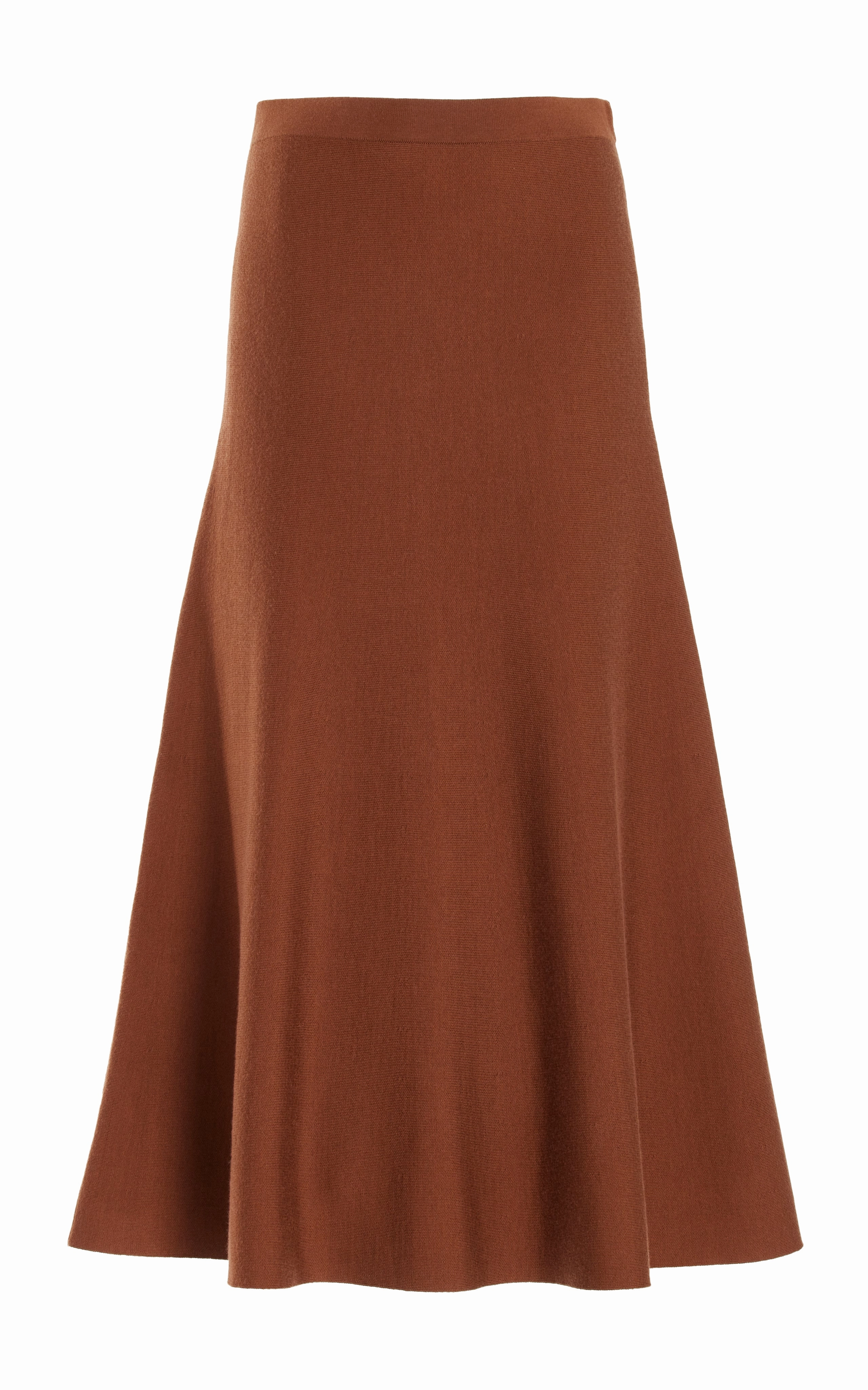 No Season Interlock Ribbed Collar Freddie Knit Midi Skirt in Cognac Merino Wool Cashmere