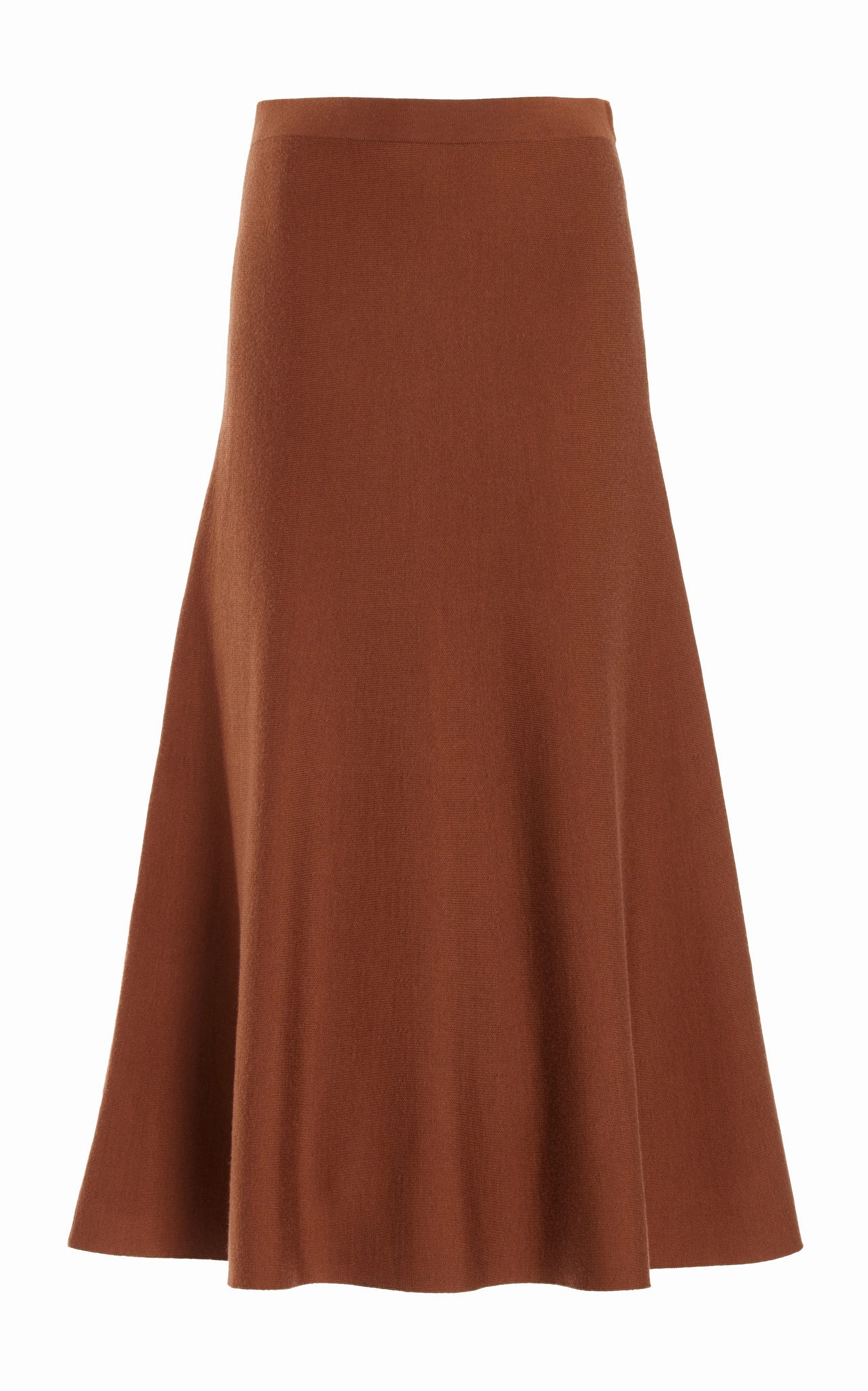 Street Comforted Elastic Seamless Design Freddie Knit Midi Skirt in Cognac Merino Wool Cashmere