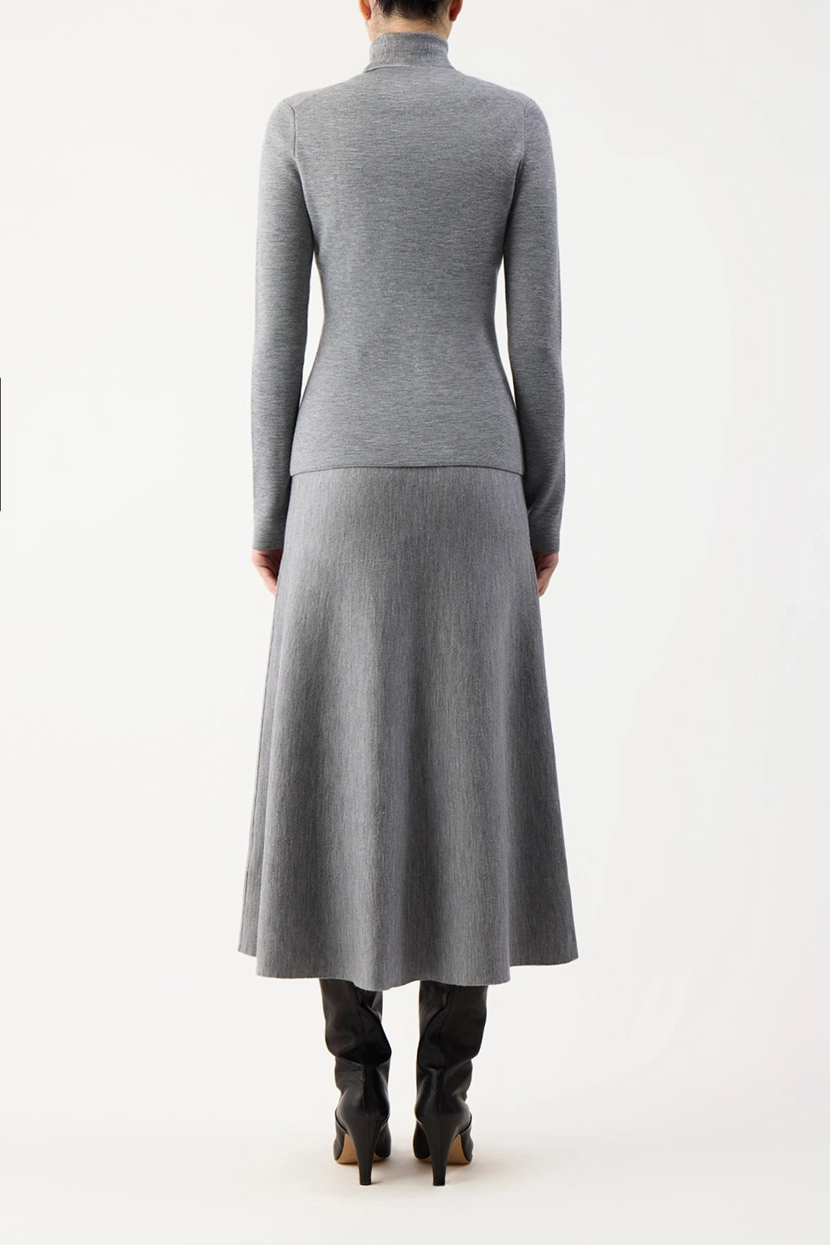 Freddie Knit Midi Skirt in Heather Grey Merino Wool Cashmere Effortless Comfort