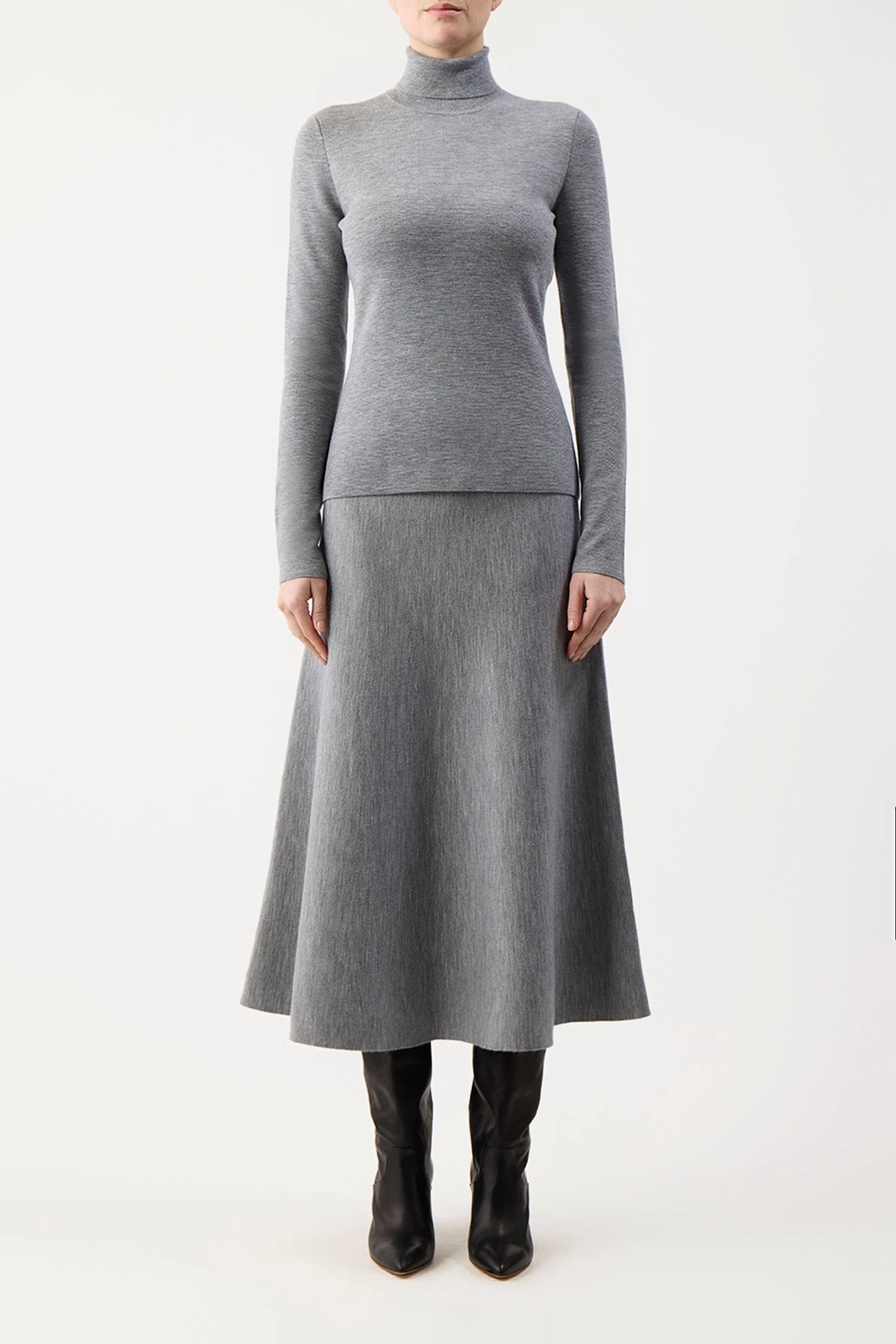 Modern Layer Freddie Knit Midi Skirt in Heather Grey Merino Wool Cashmere