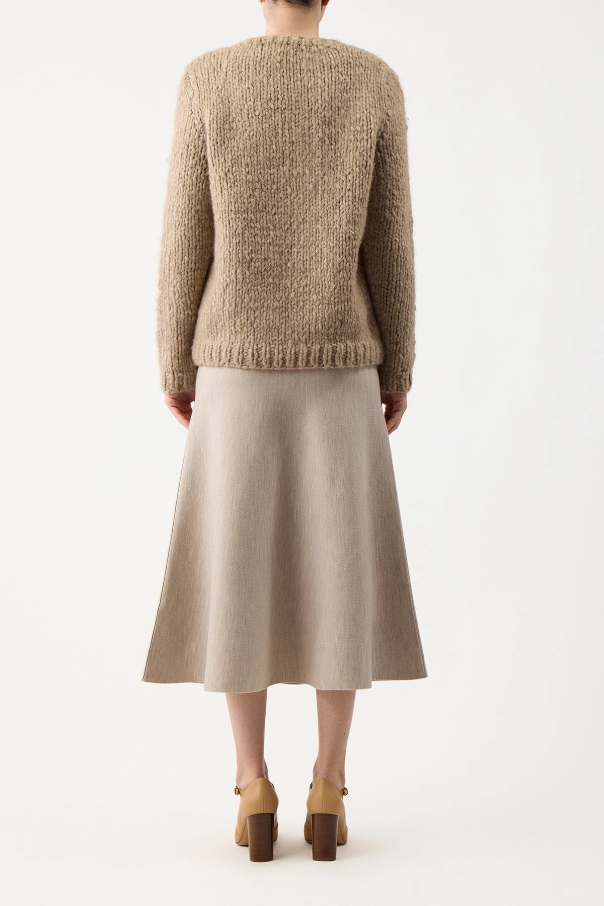 WrinkleResistant Finish Freddie Knit Midi Skirt in Oatmeal Merino Wool Cashmere