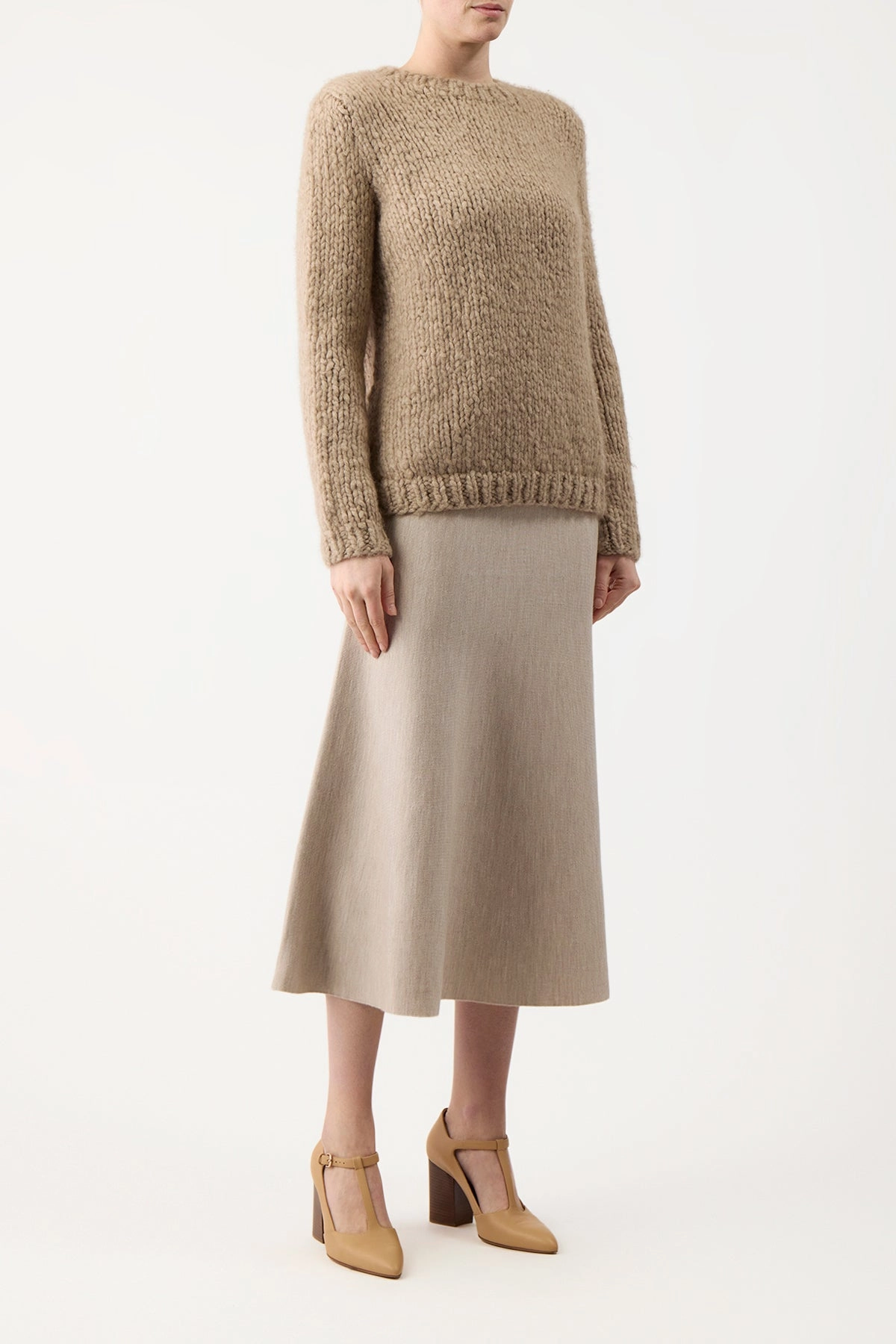 luxe feel Breathable Layer Freddie Knit Midi Skirt in Oatmeal Merino Wool Cashmere