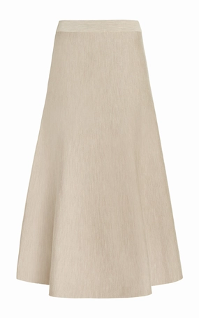Freddie Knit Midi Skirt in Oatmeal Merino Wool Cashmere Urban Warmth FrayResistant Edging