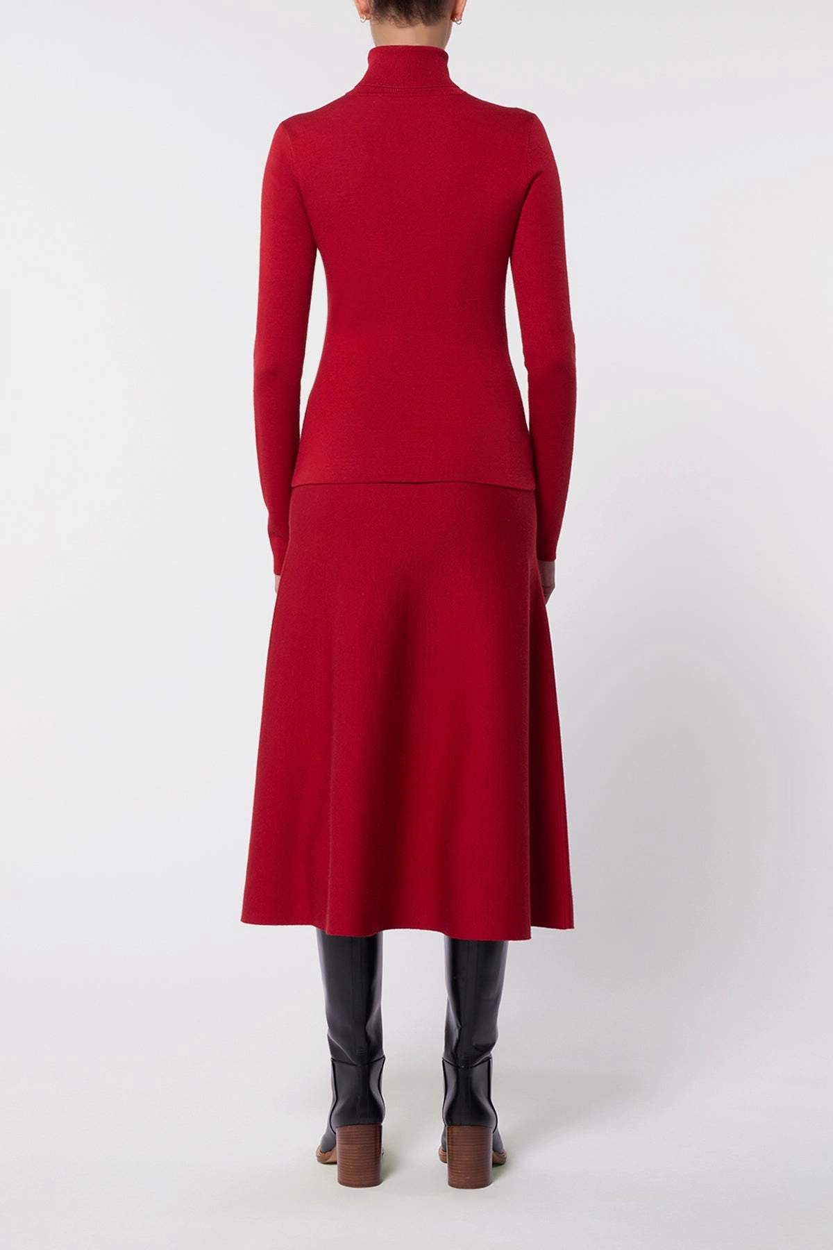Freddie Knit Midi Skirt in Scarlet Red Merino Wool Cashmere DoubleLayered Edging No Season