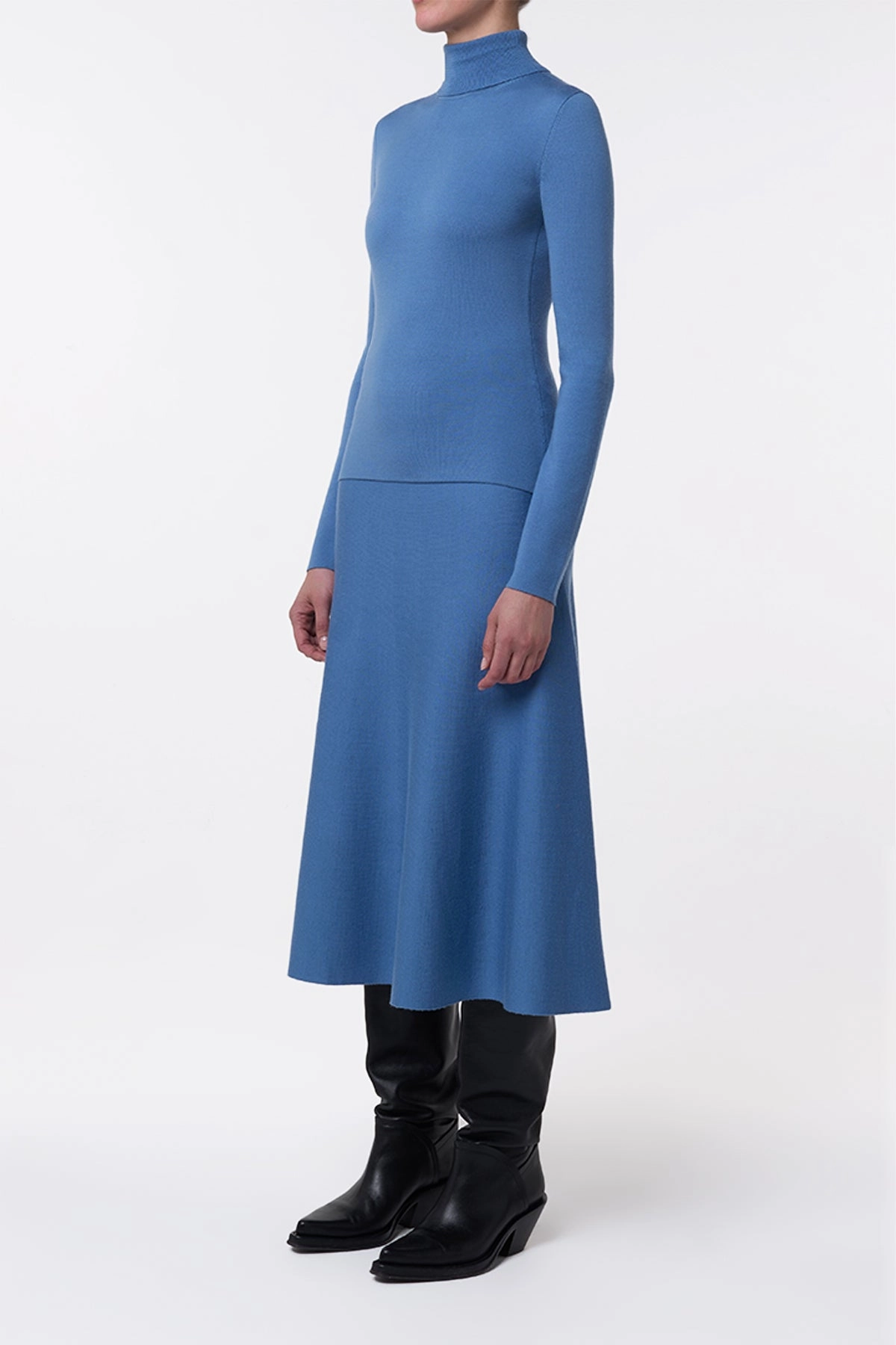 Wardrobe Must Soft Touch Freddie Knit Midi Skirt in Sky Merino Wool Cashmere