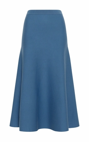 Lightweight insulation Freddie Knit Midi Skirt in Sky Merino Wool Cashmere