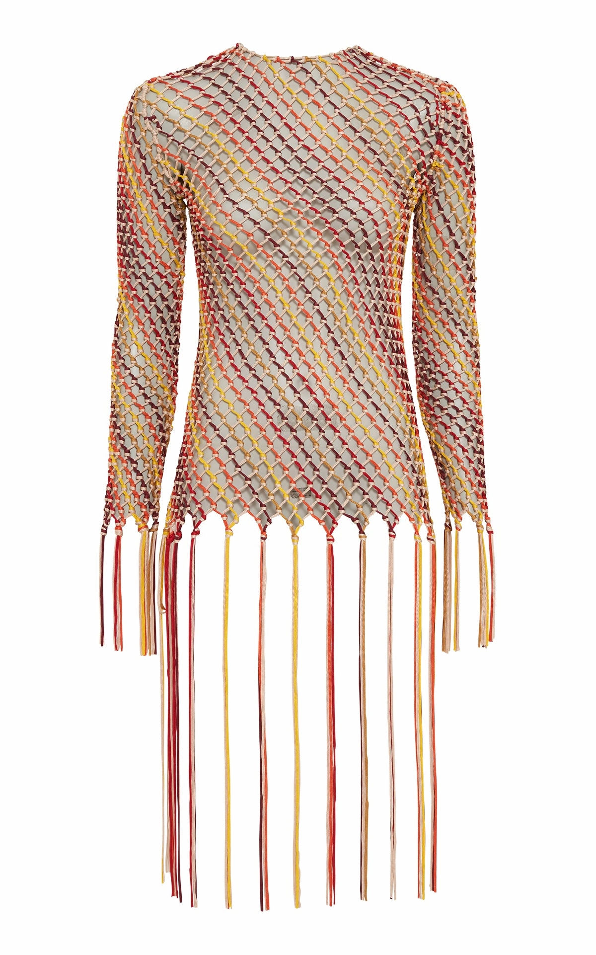 Flatlock stitching Sustainable Dye Process Macaria Fringe Macrame Top in Multi Silk