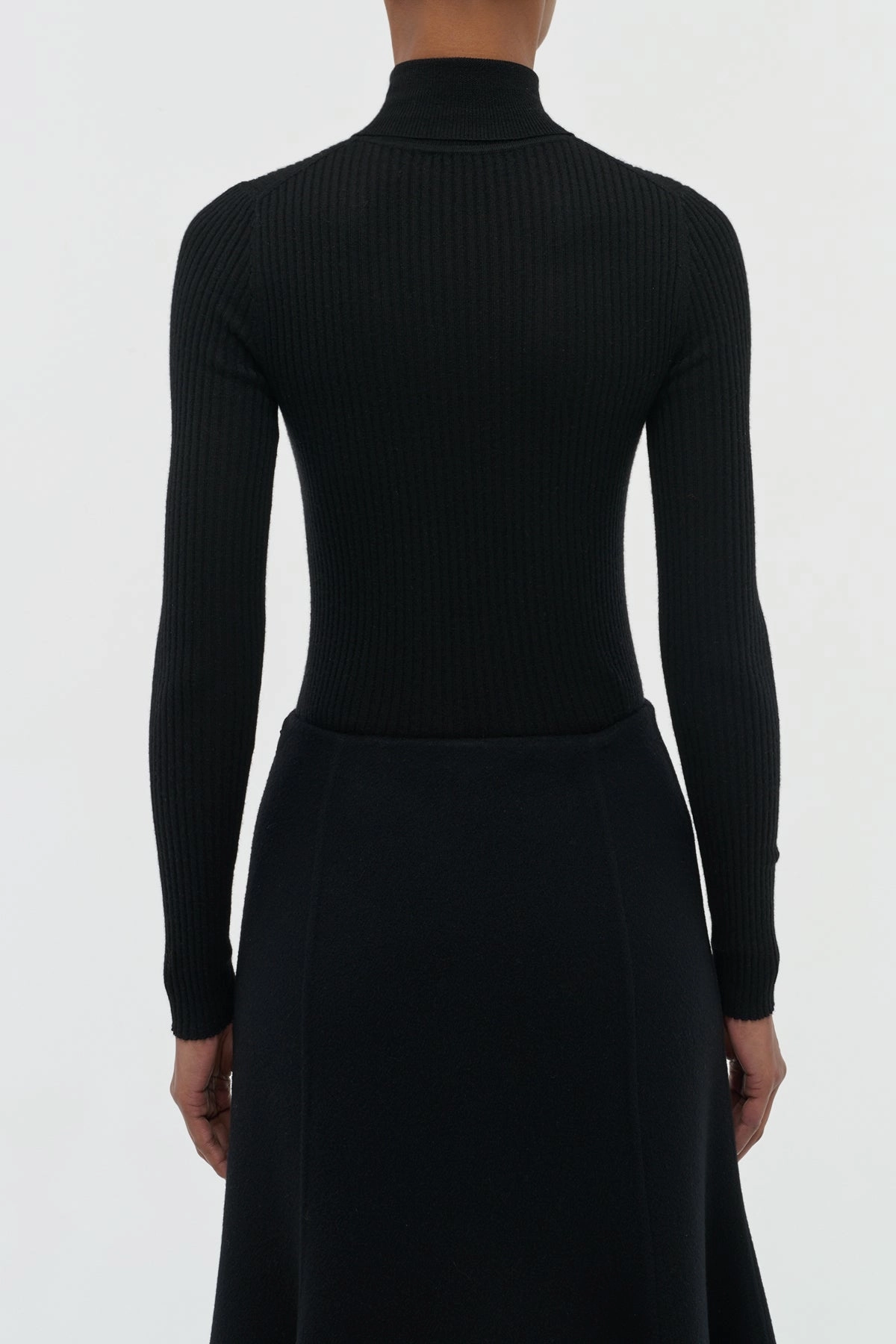 Shrink Resistant Treatment Calm Outfit Peppe Knit Turtleneck in Black Cashmere Silk