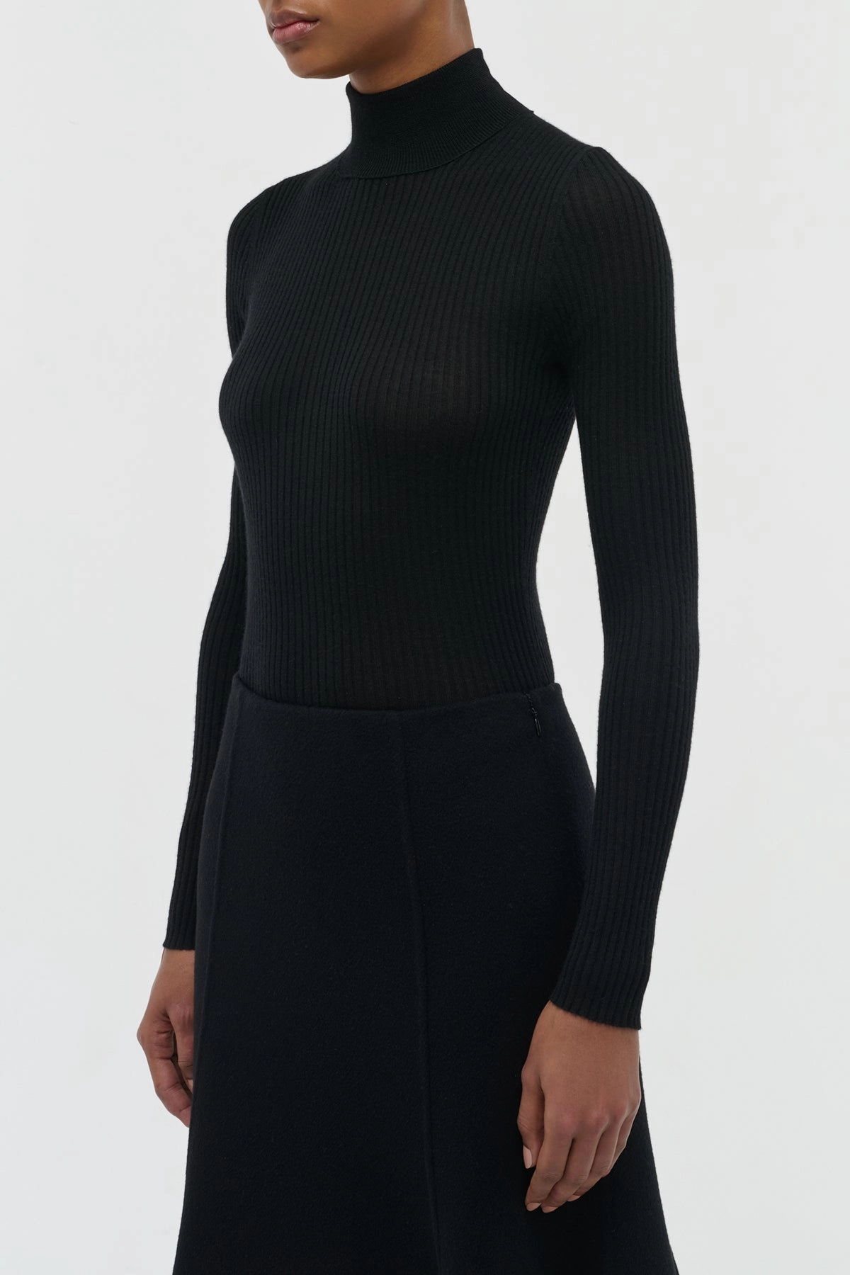 Peppe Knit Turtleneck in Black Cashmere Silk Microfiber Blend