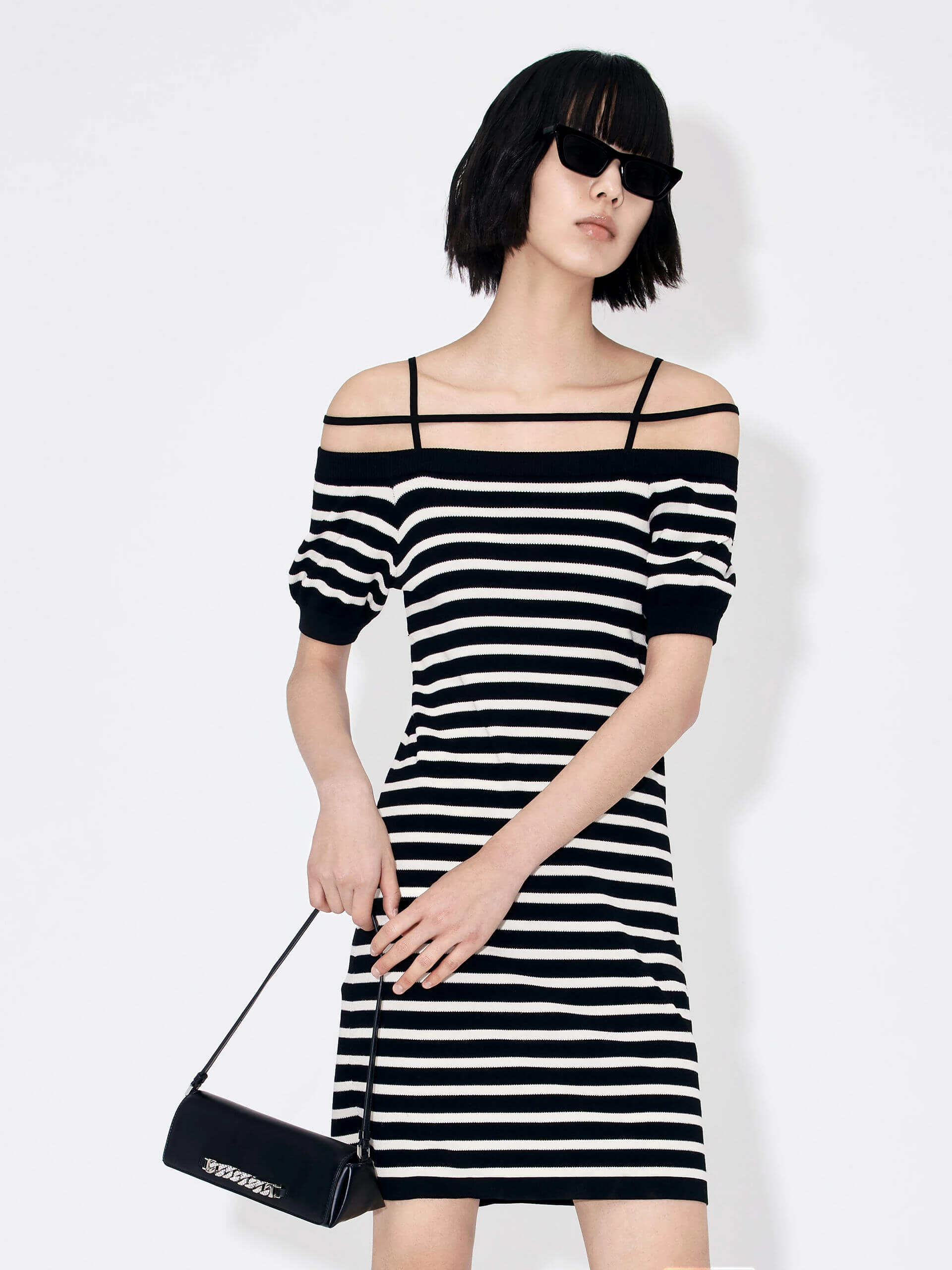 Flexible Layers Polished Look Strap Details Striped Dress