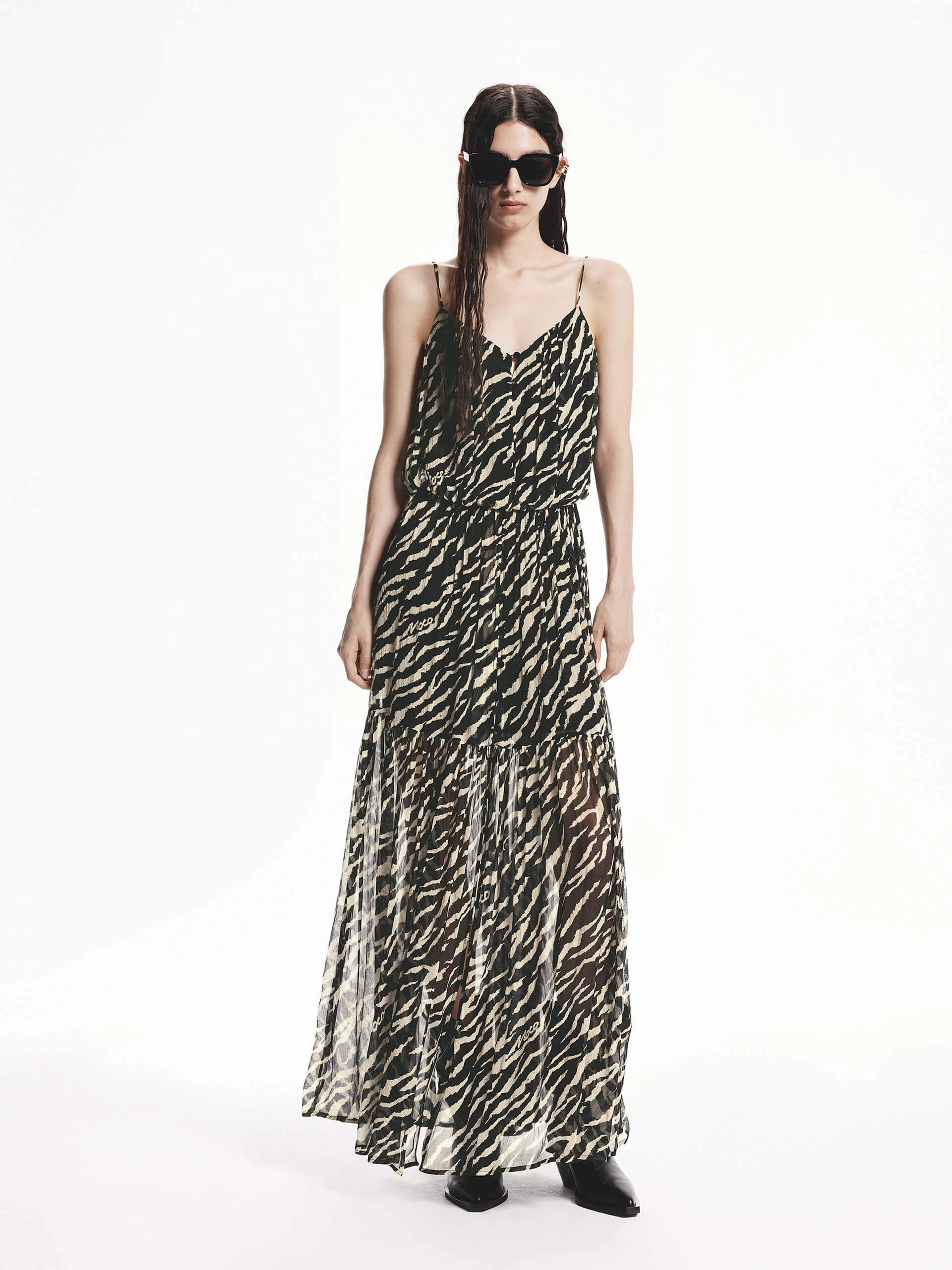 Texture Flow Classic Mood Maxi Tiger Print Cami Dress