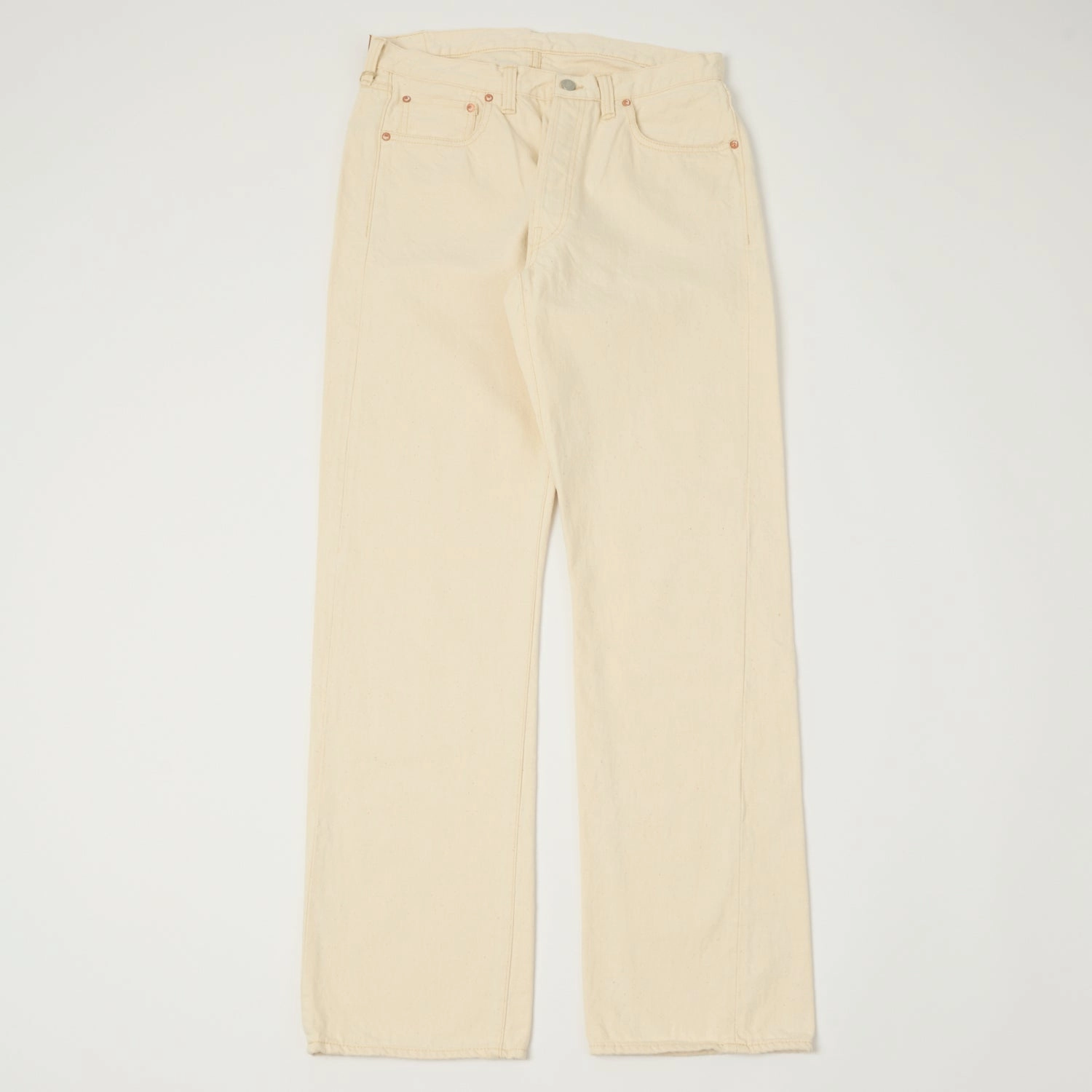 No Gap Waist Design Modern Weekend Style Full Count 1101 13.75oz Loose Straight Jean - Ecru One Wash