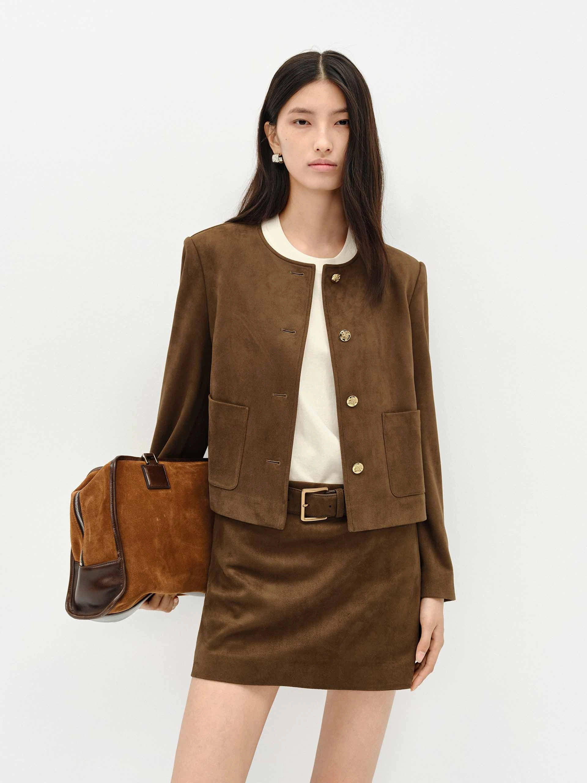 Facilitate suitable for promotional activities Suede Collarless Jacket