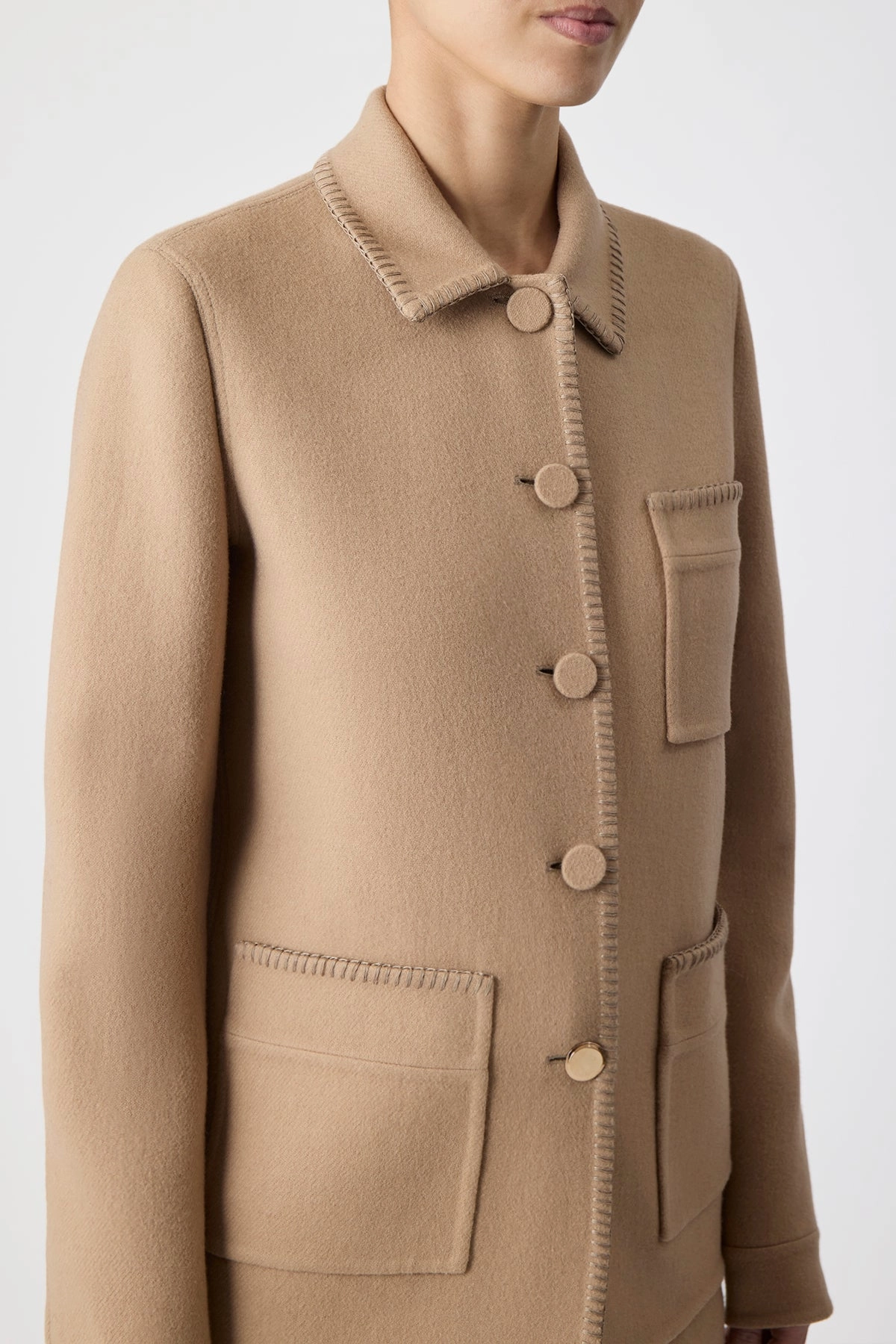 Taped Edges Ulu Chore Jacket in Camel Double-Face Recycled Cashmere