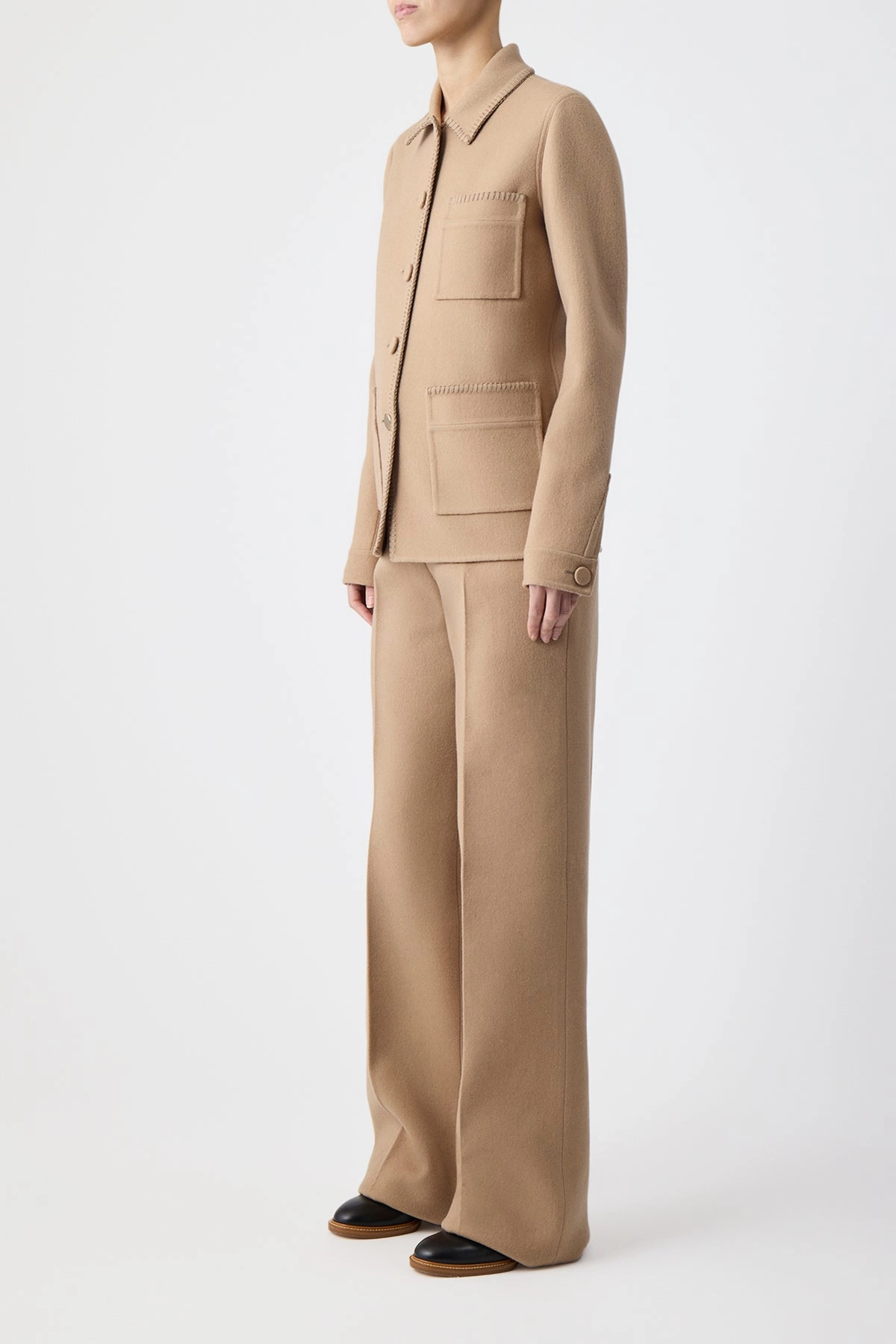 Eco Friendly Padding Ulu Chore Jacket in Camel Double-Face Recycled Cashmere