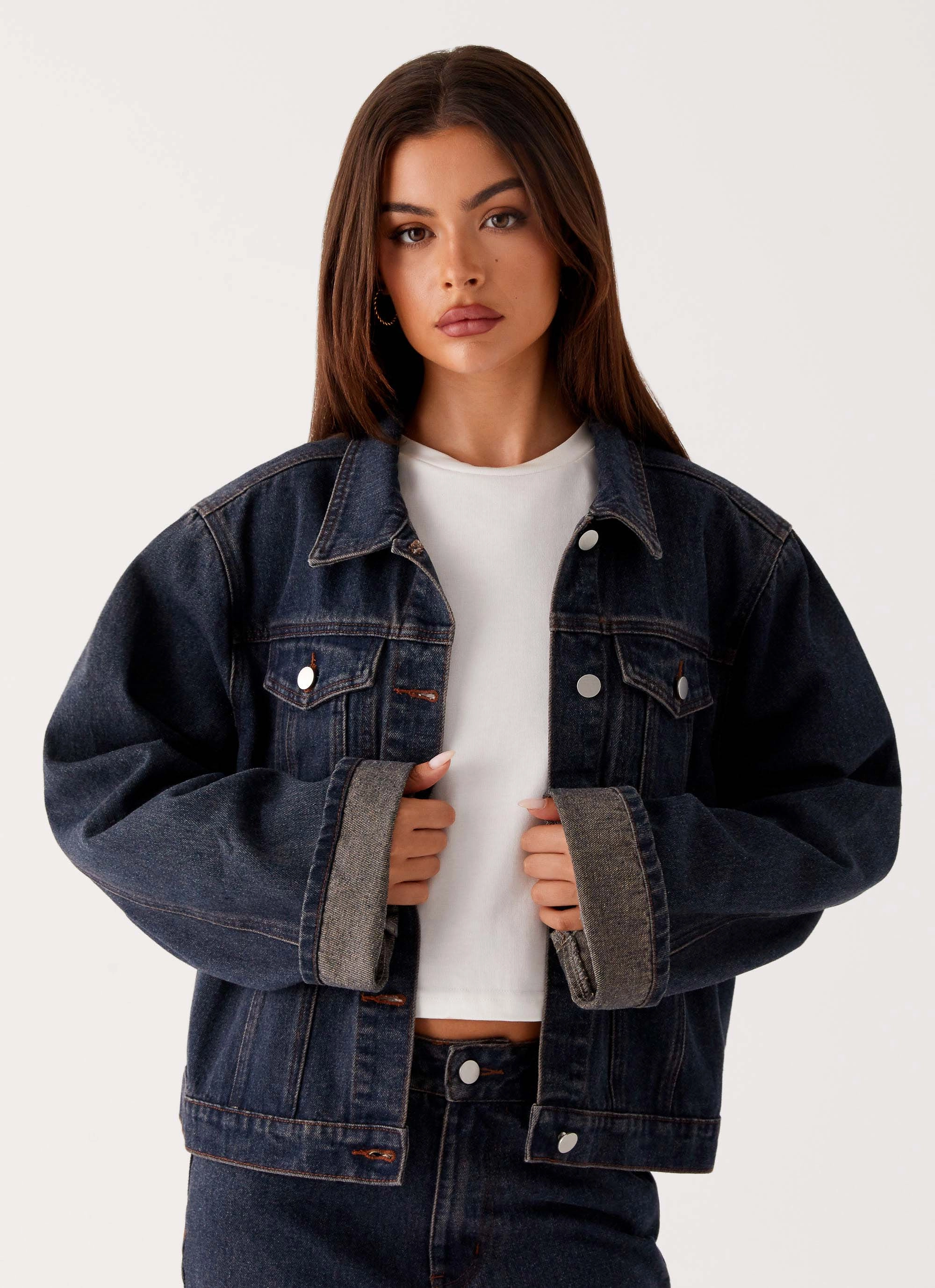 Elastic Tweezers Back Again Oversized Denim Jacket - Brown Blue Acid Wash