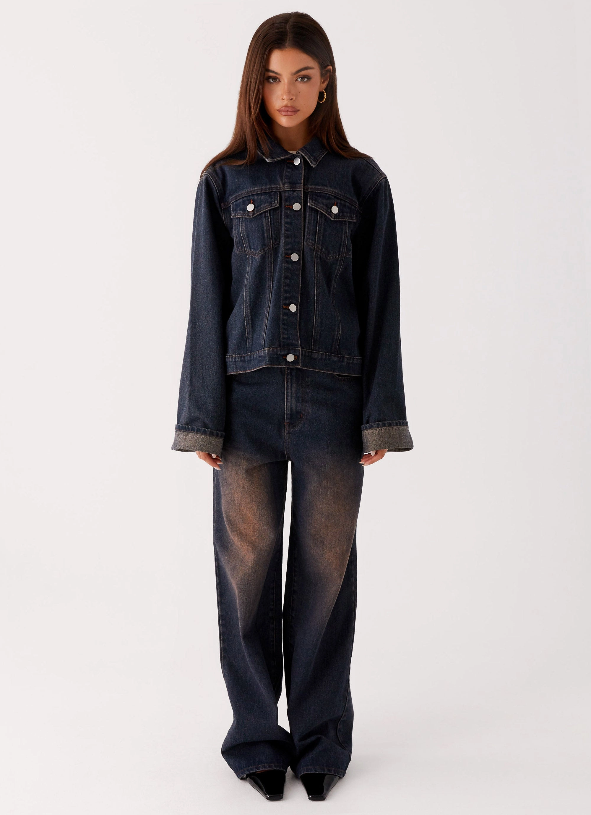 Back Again Oversized Denim Jacket - Brown Blue Acid Wash Child