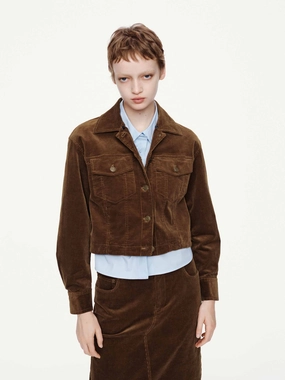 subtle style Fur Collar Corduroy Jacket