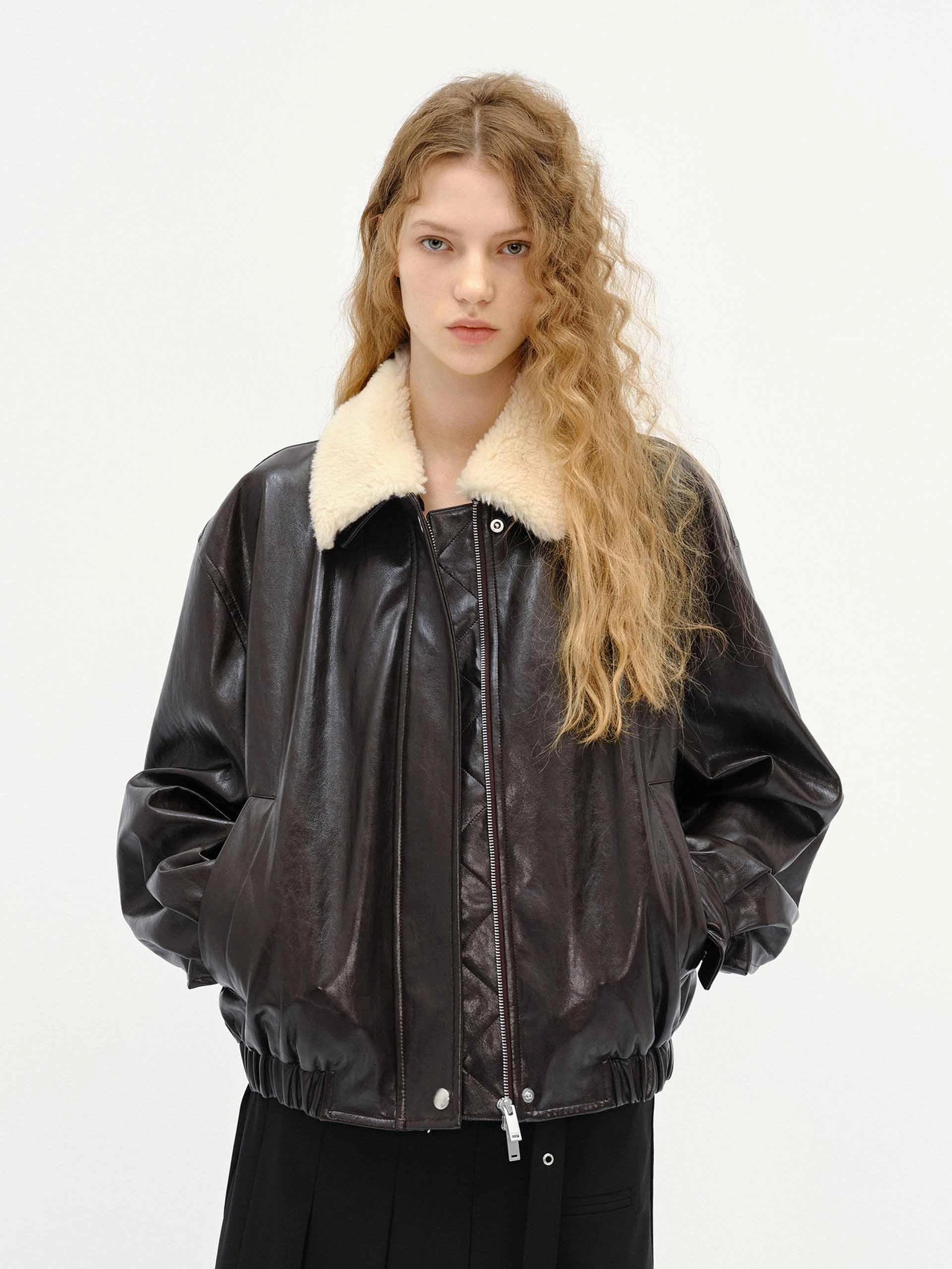 Tailored Silhouette Everyday Layers Fur Collar Leather Coat