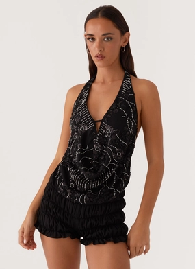 Gail Beaded Cowl Halterneck Top - Black Quick Coolness fresh water use