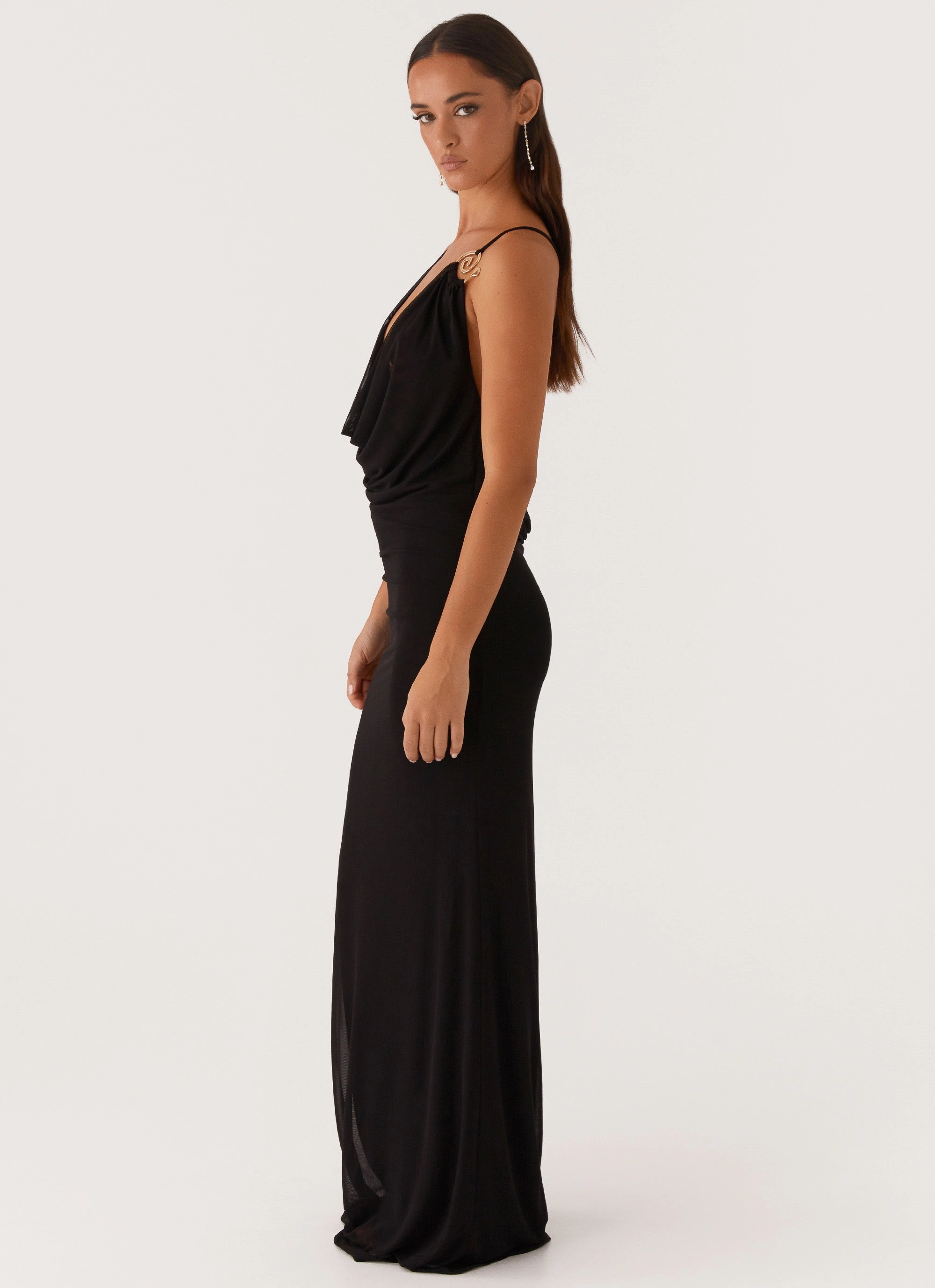 Game Player Maxi Dress - Black Lounge Fit Metallic-Shine