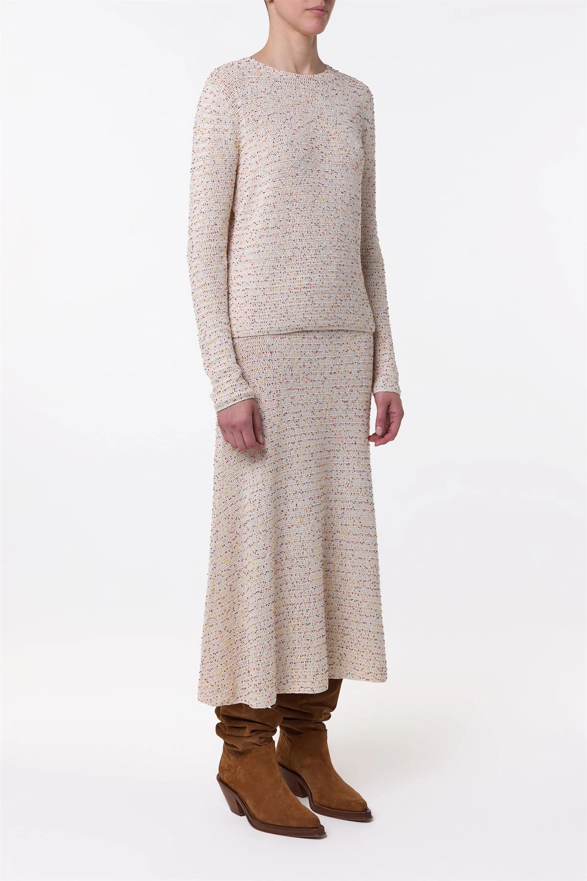 Pan Knit Maxi Skirt in Ivory Multi Beaded Cashmere Work From Home