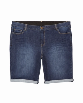 Neutral design Breathable Denim Gem Cuffed Bermuda Short | Dark Wash