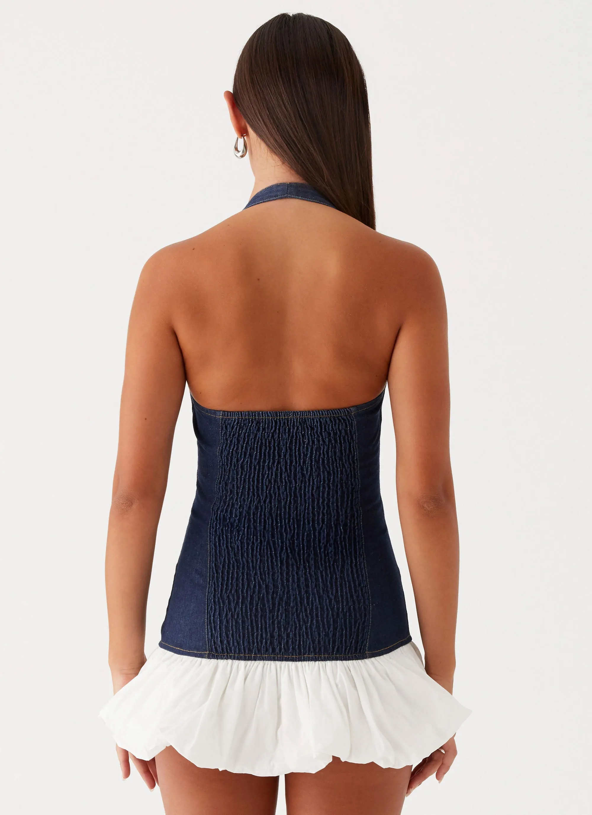 Georgina Denim Mini Dress - Blue Vintage Vibe