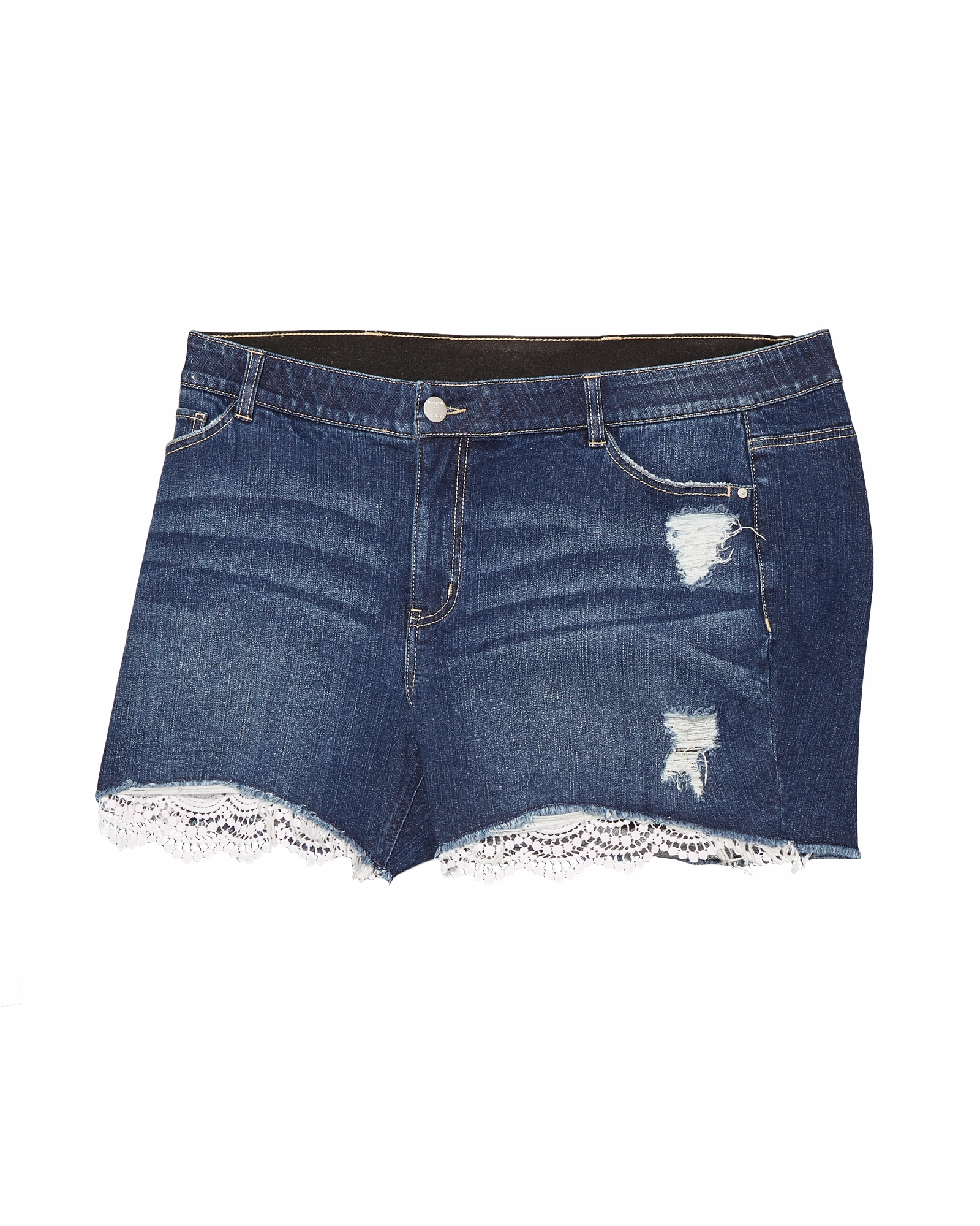 Glendale Distressed Short with Lace Hem | Medium Wash Casual Friday Picnic Style Nature Lover Relaxed Design Style