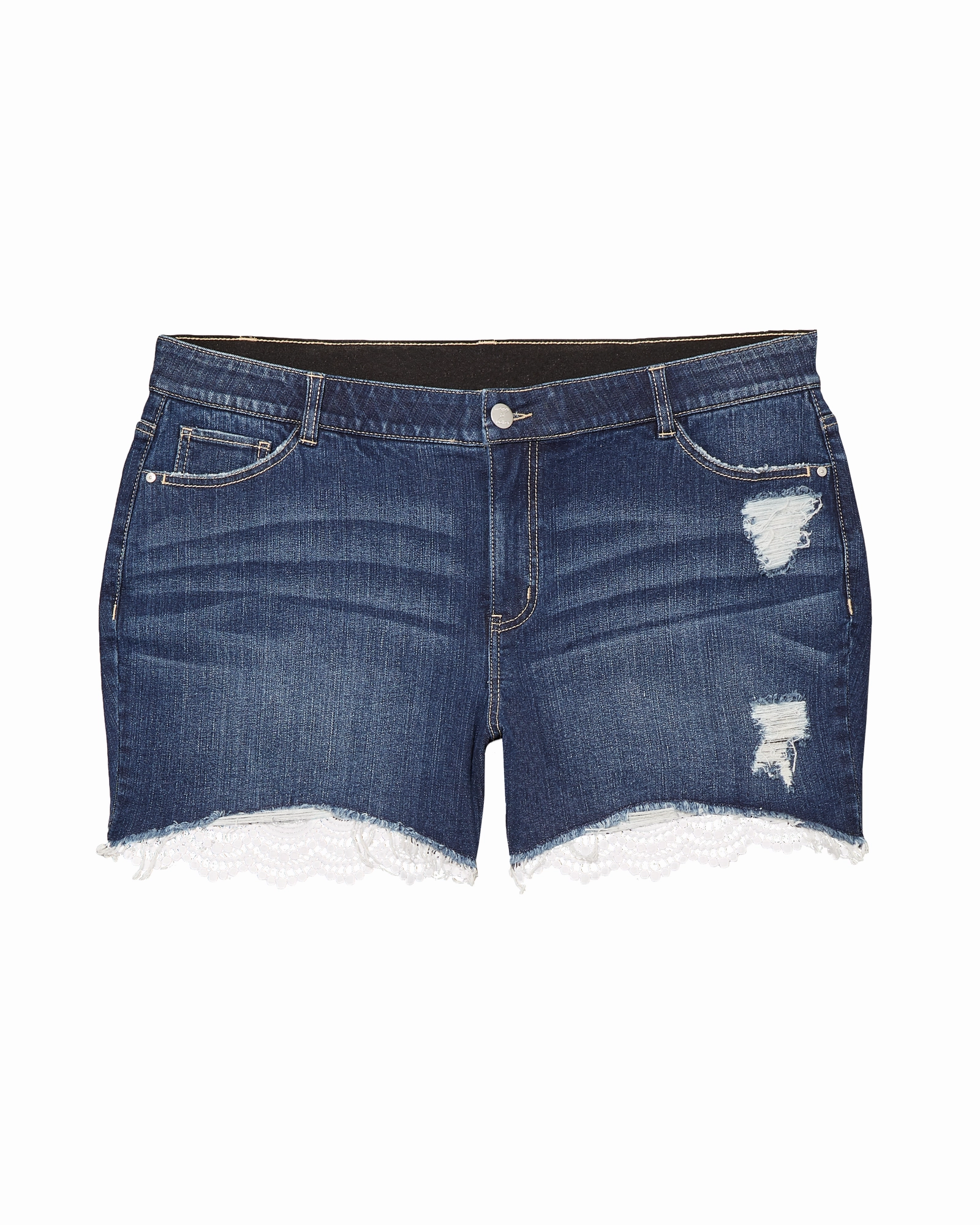 Unisex Wear Artist Vibe Crosshatch Stitching Glendale Distressed Short with Lace Hem | Medium Wash