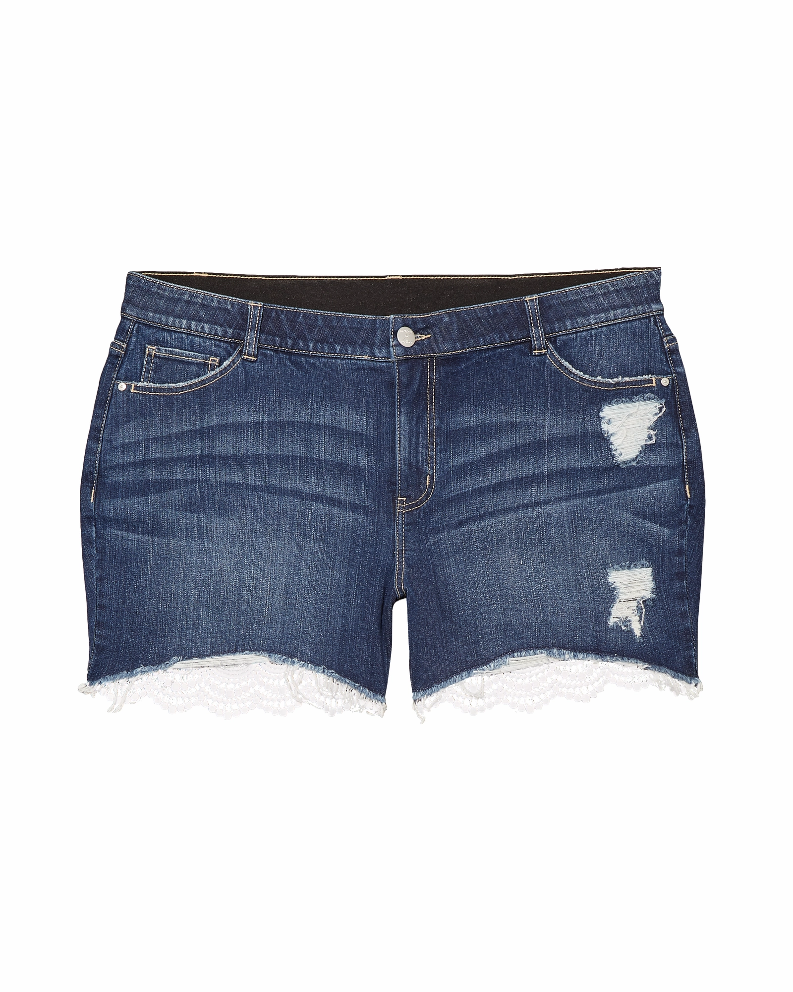 Glendale Distressed Short with Lace Hem | Medium Wash Daily Go-To Utility Fit