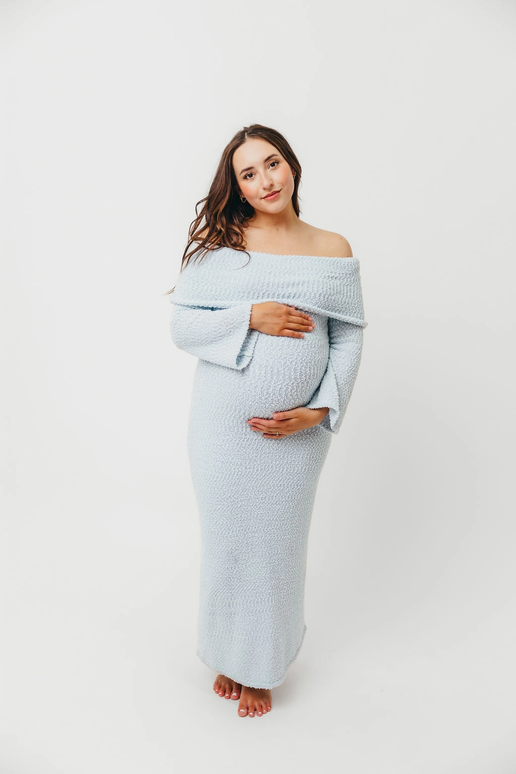 Nora Knit Maxi Dress in Dusty Blue - Bump Friendly Live Soft Soft Detail