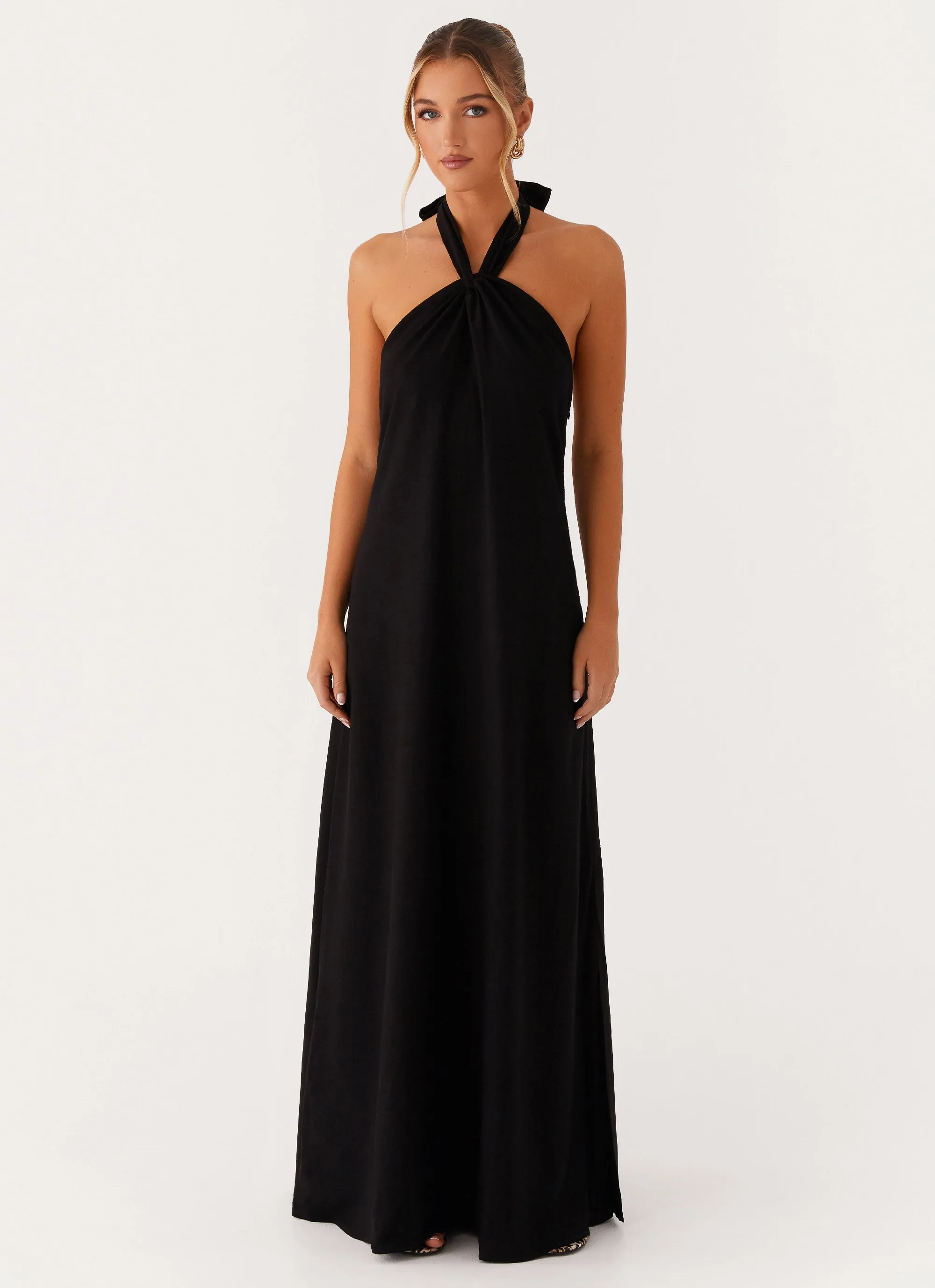 Flattering Lines Golden Child Linen Maxi Dress - Black