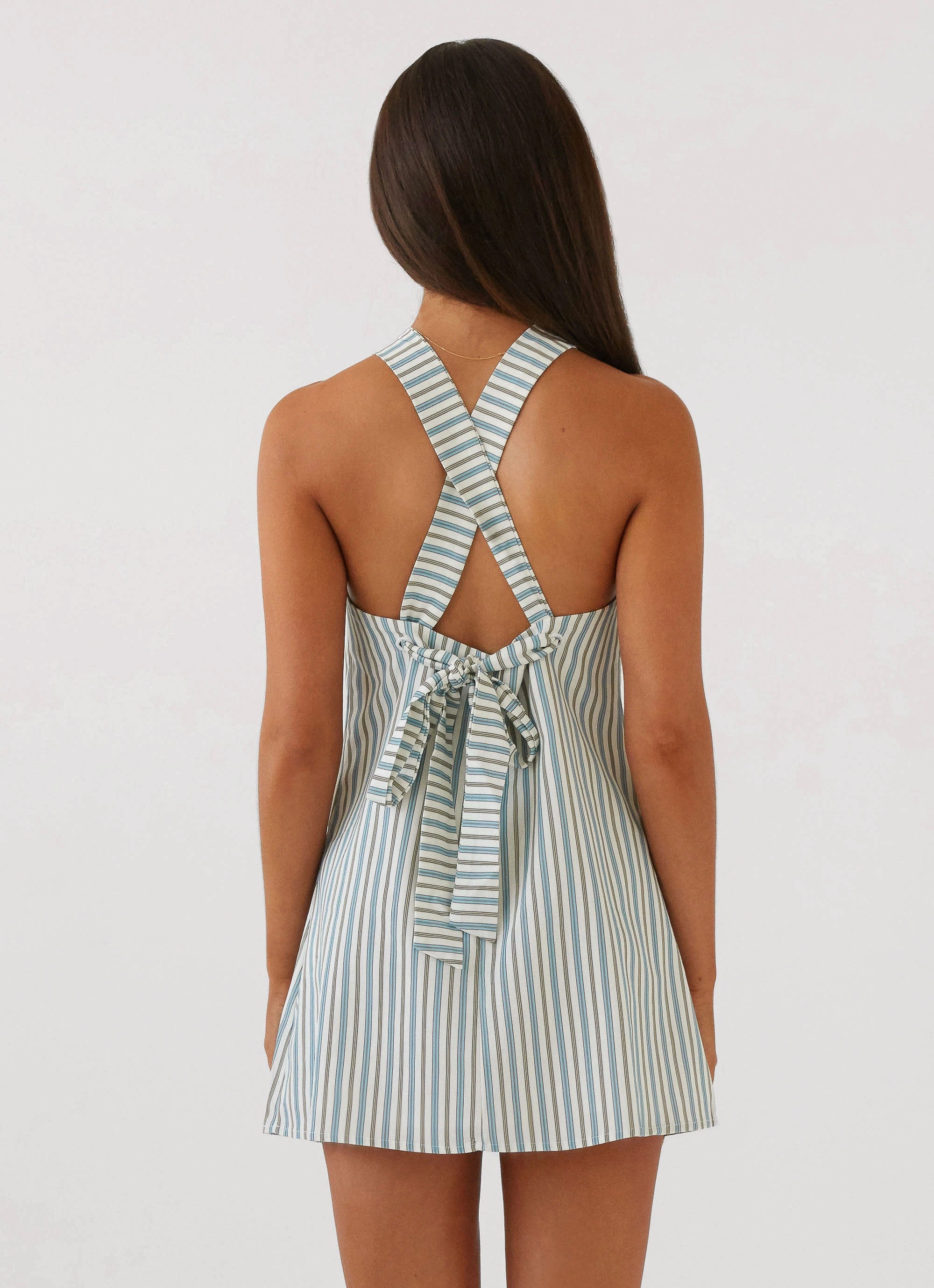 Perfect Fit Wear Keira Linen Mini Dress - Blue Choc Stripe