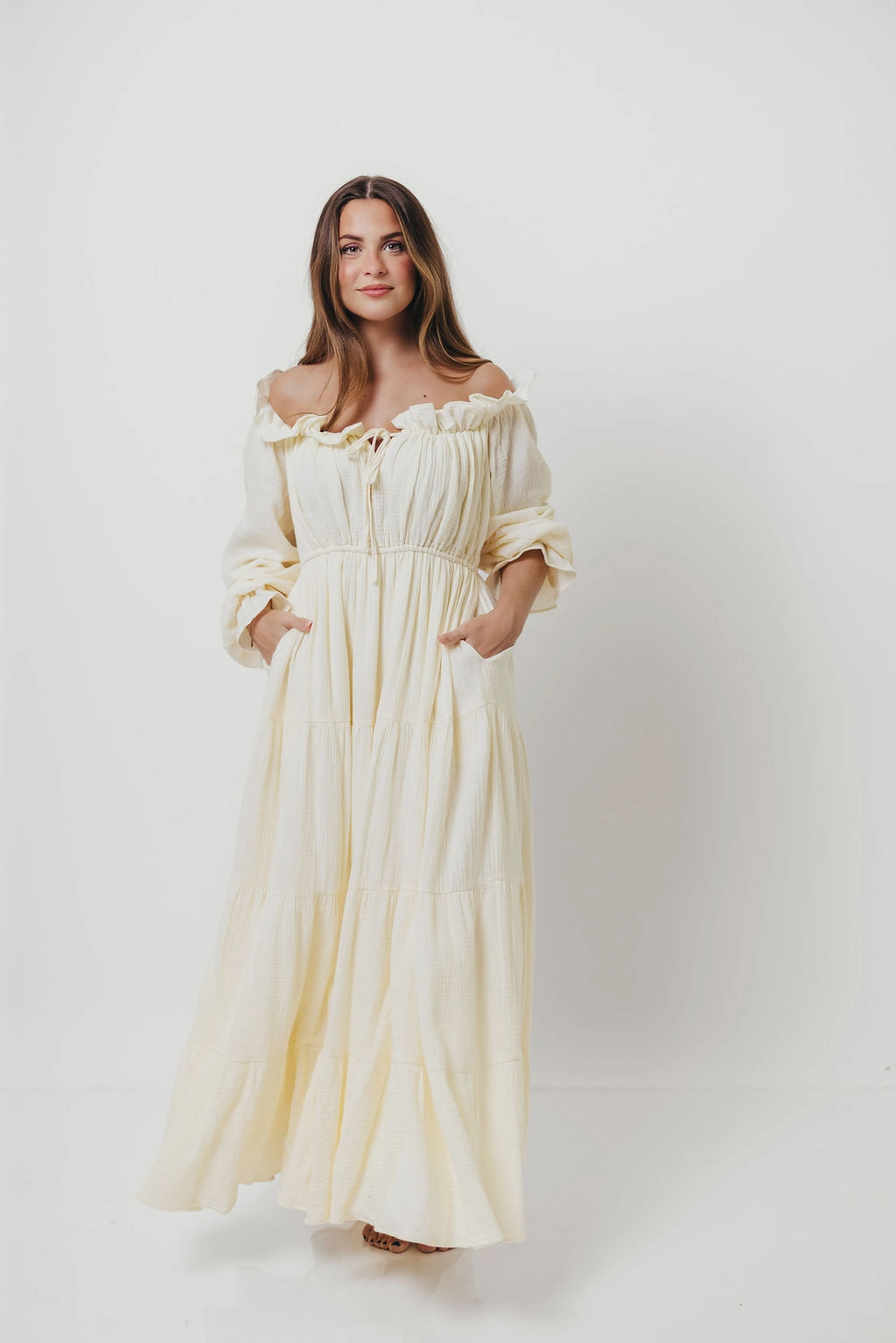 Subtle Finish Golden Hour 100% Cotton Maxi Dress in Cream - Bump Friendly
