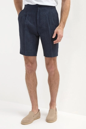 Adaptive Temperature Control Blue linen relaxed shorts - Made in Italy