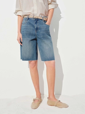 Raw Hem Wash Denim Shorts Cooling Fabric