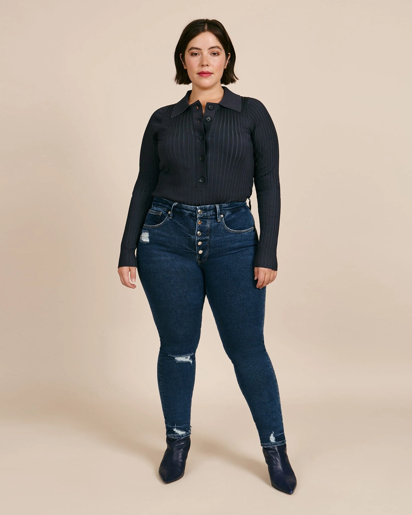 Good Waist with Exposed Buttons | Blue Modern Minimalist Creative Look