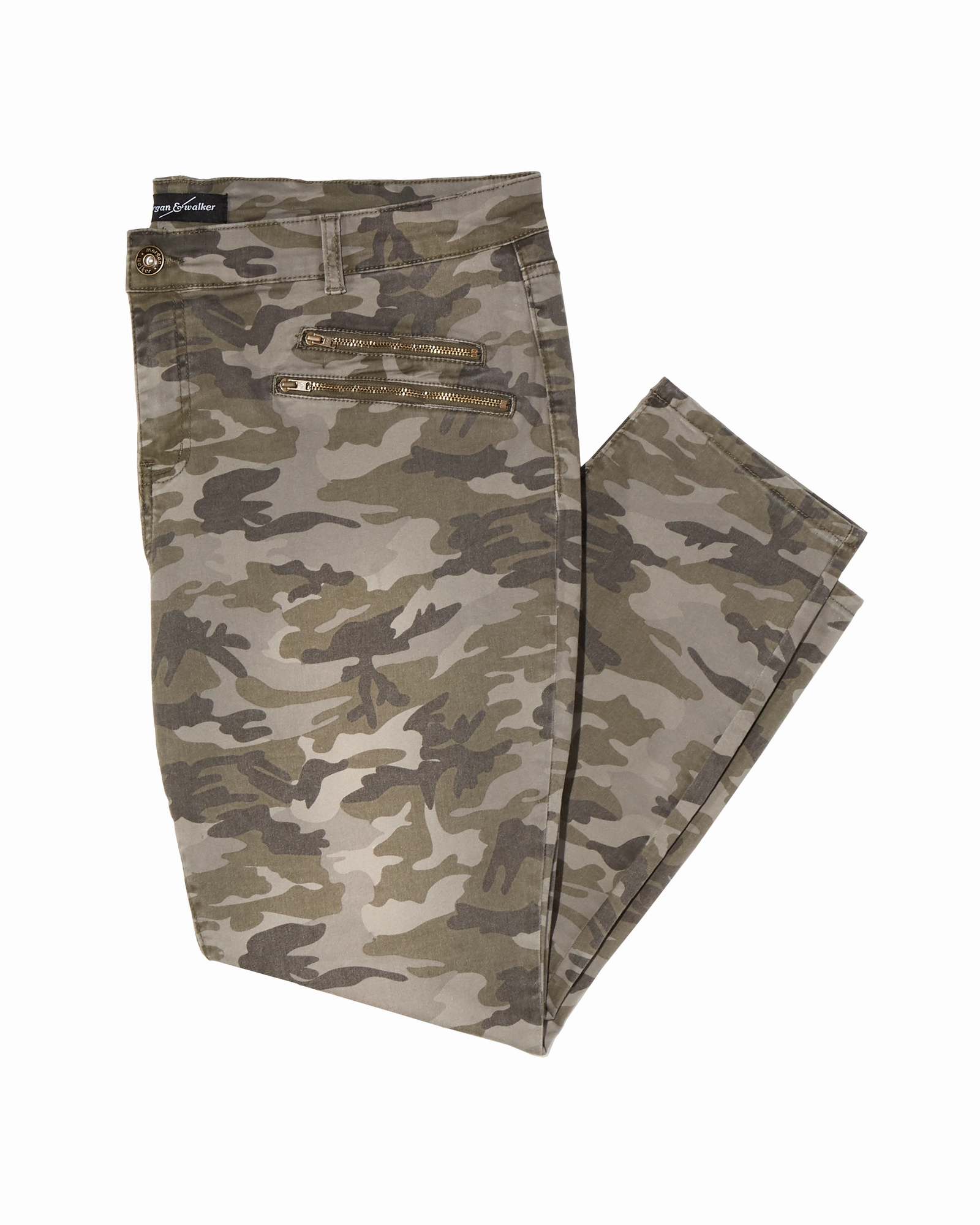 Contemporary Waist Gowanus Camo Print Jean with Double Zipper Detail | Olive Green