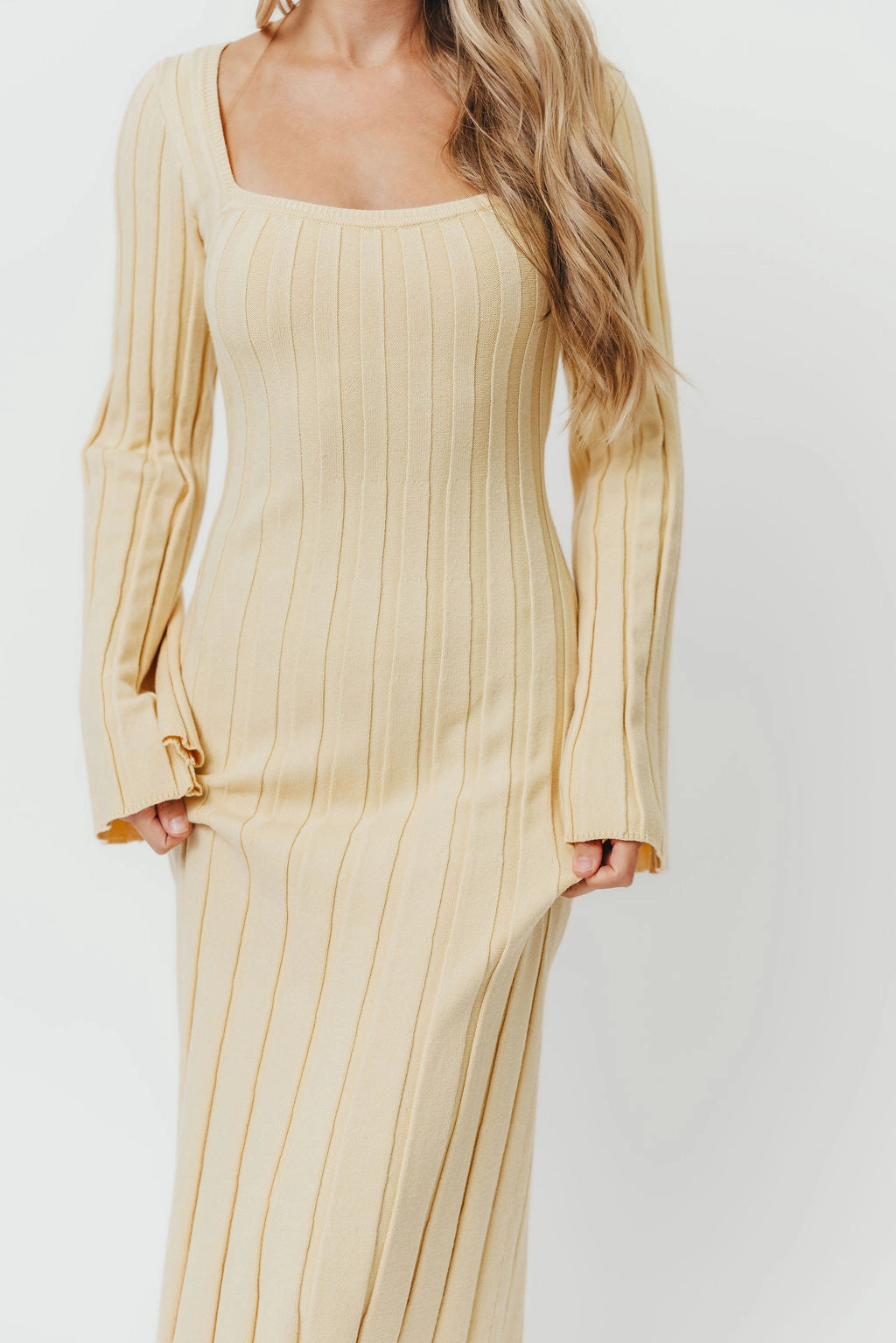 Rowan Square Neck Maxi Dress in Buttercream Urban Aesthetic Comfortable office piece