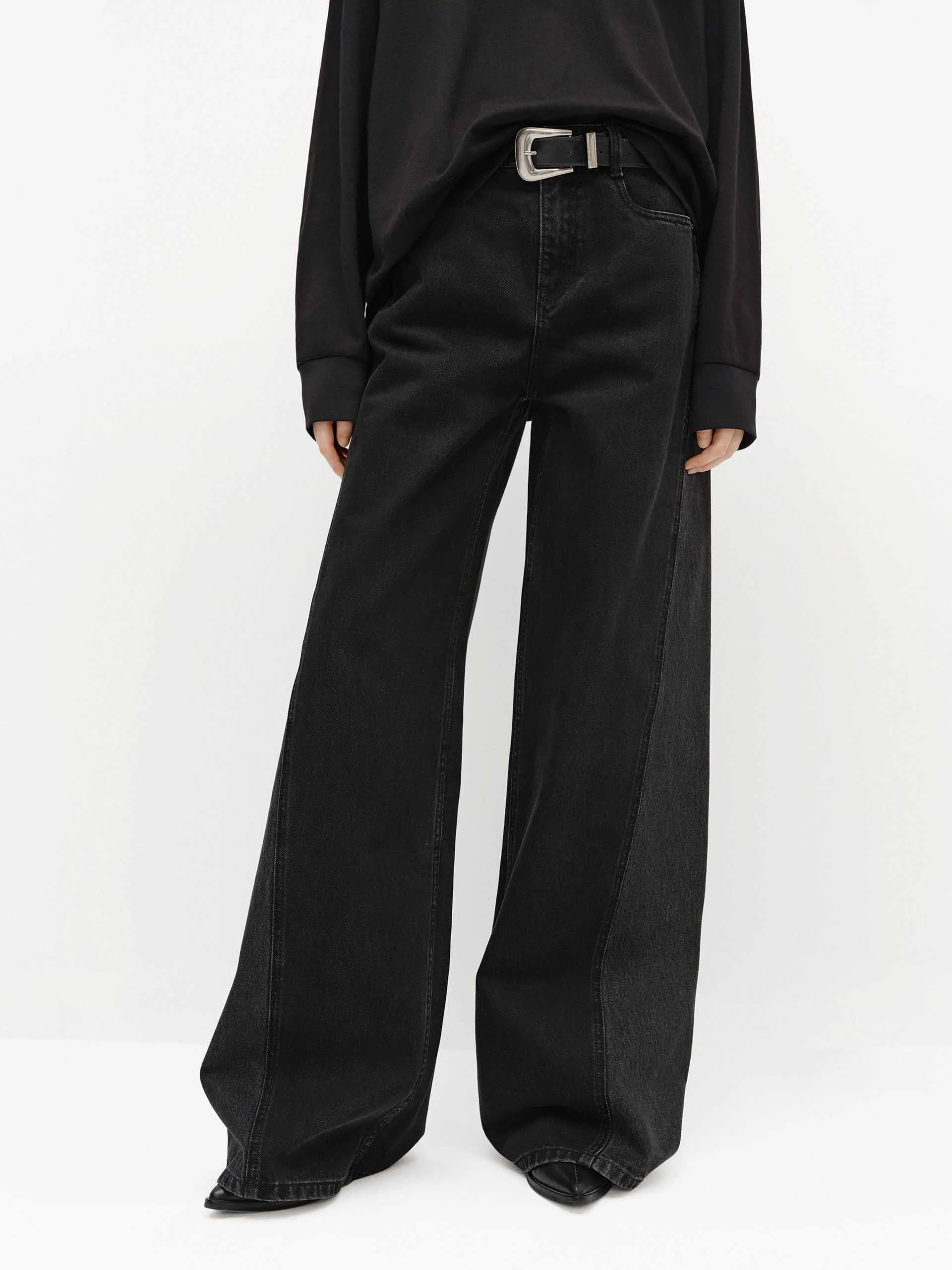 Paneled Wide Leg Jeans Secure Closure System Smooth Picnic Style