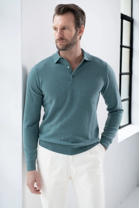 Green cashmere polo ?C Made in Italy Versatile Layered Tonal Stitching Detail