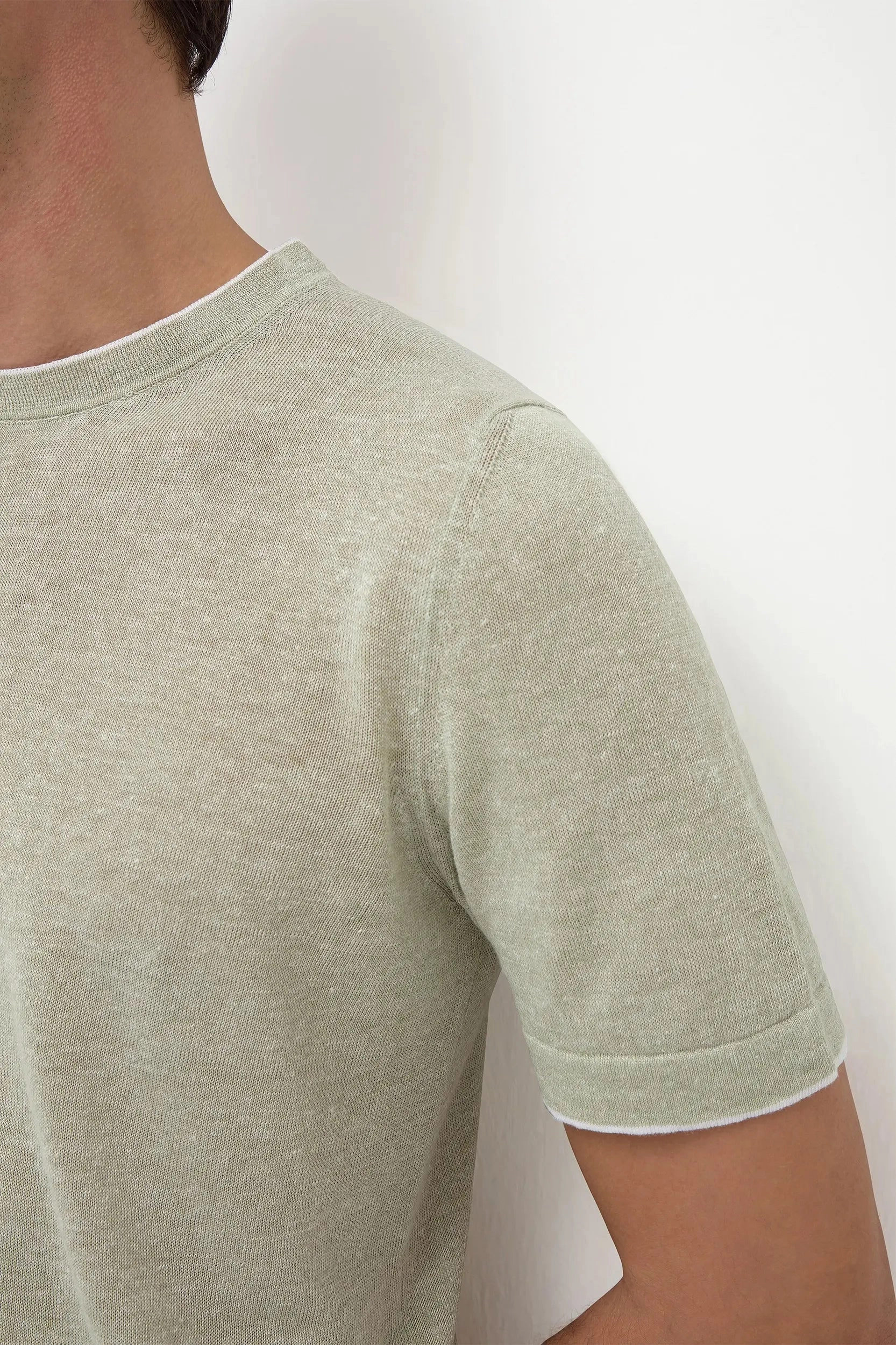 Green linen and cotton t-shirt - Made in Italy Anti Snag Fabric