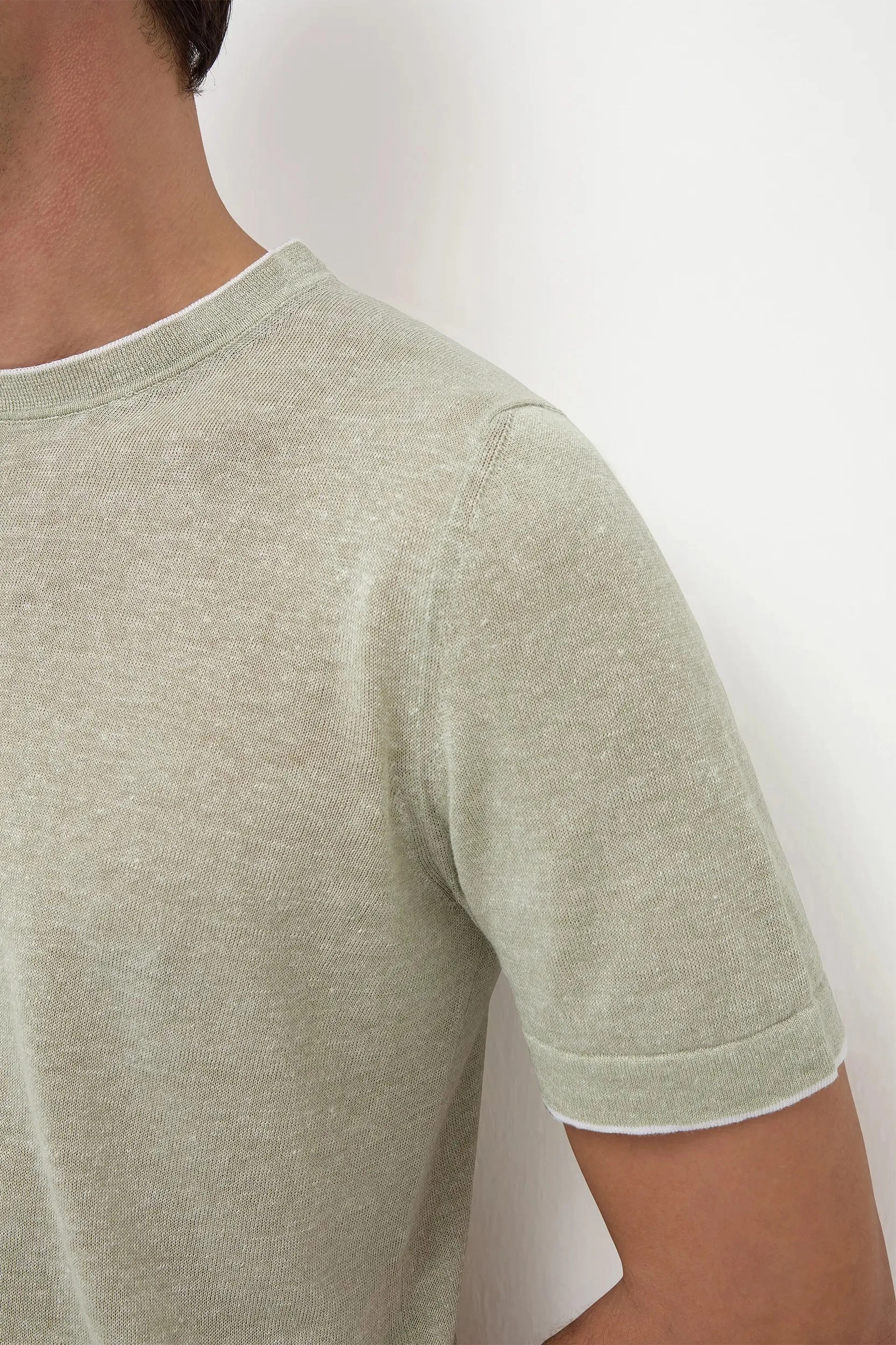 Eco Conscious Production Layered Knit Design Green linen and cotton t-shirt - Made in Italy