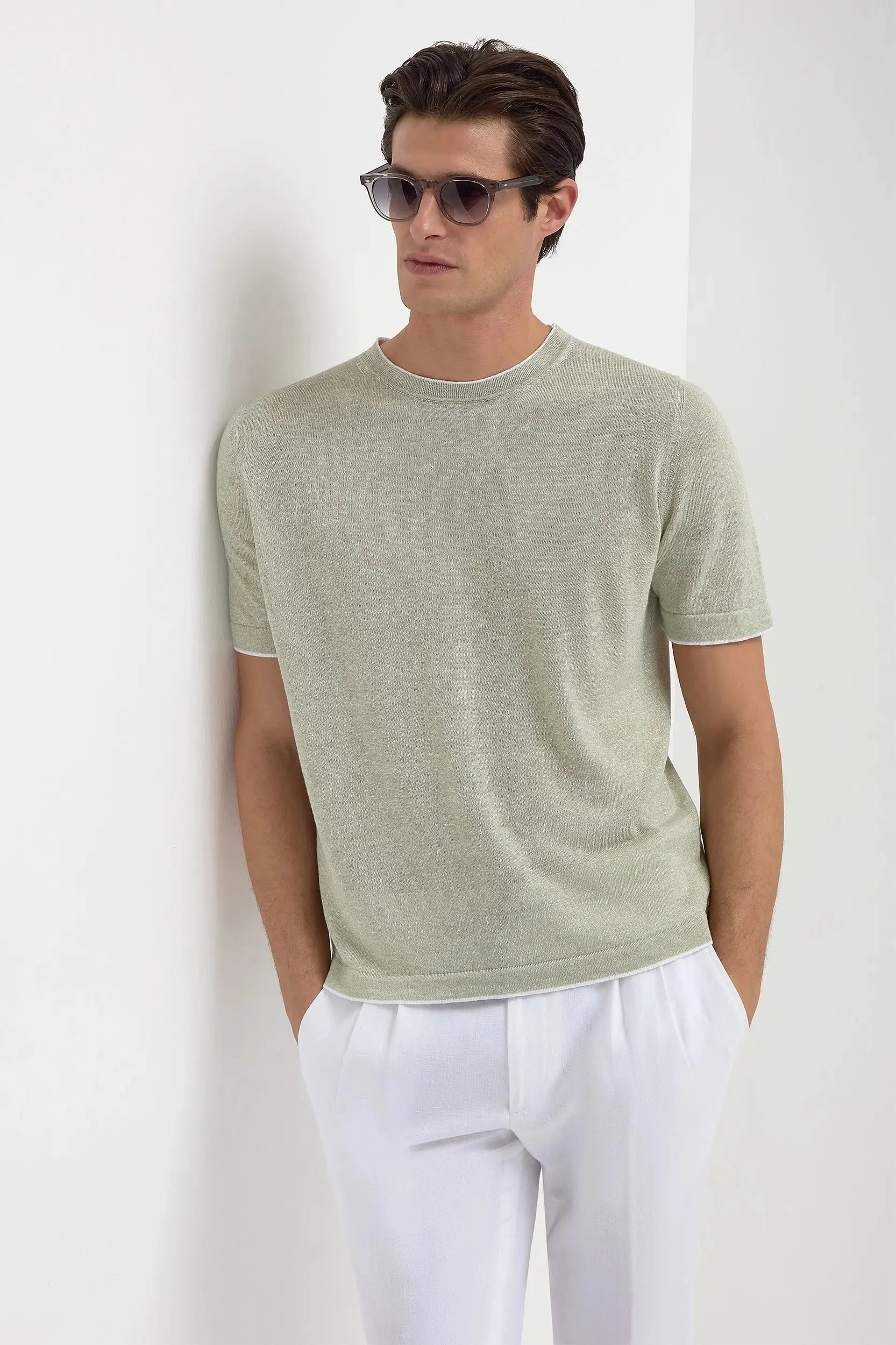 Green linen and cotton t-shirt - Made in Italy EcoFriendly Material Blend