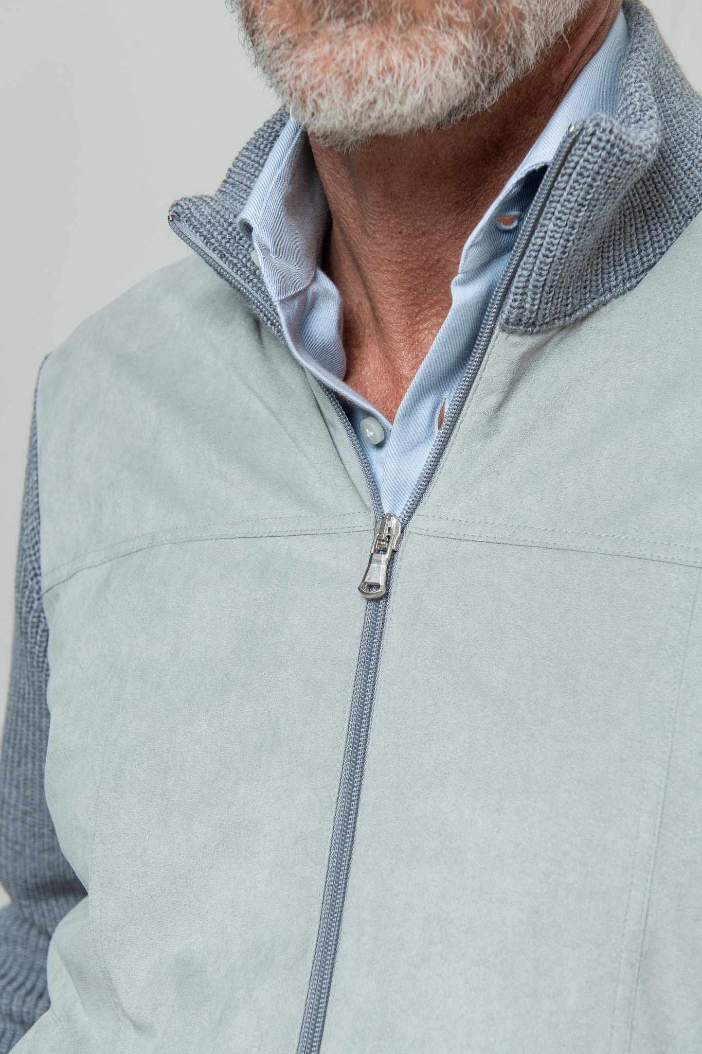 Grey and light grey cardigan - Alcantara & wool - Made in Italy Ultra Soft Yarn